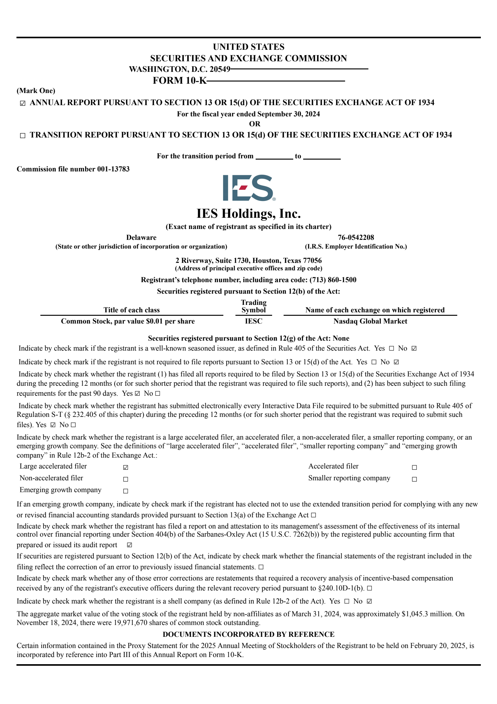 IES's Q4 2024 Annual report