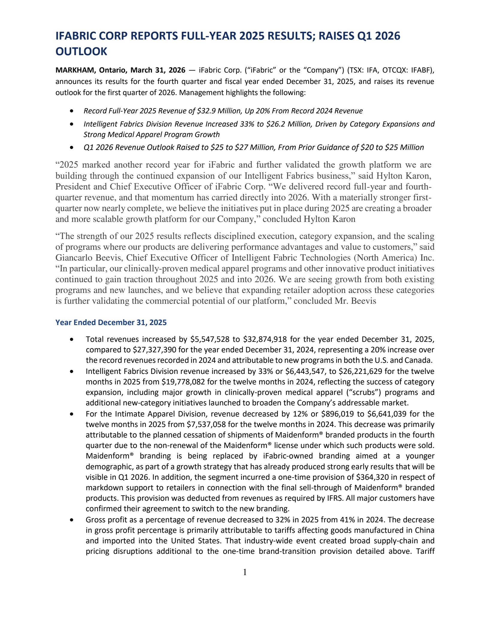iFabric's Q4 2025 Press Release