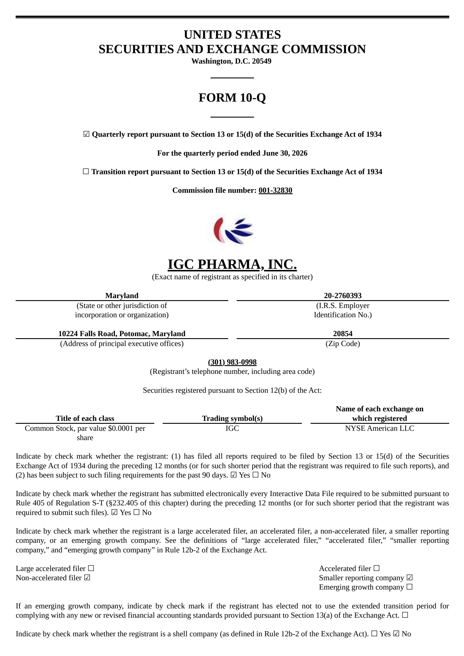 IGC Pharma's Q2 2026 Quarterly report