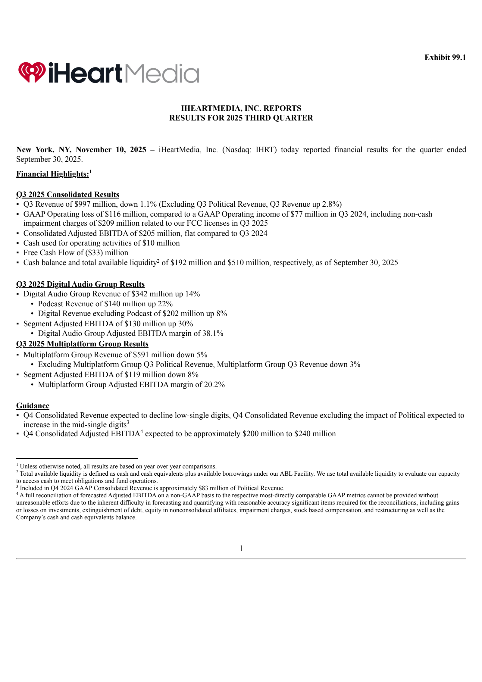 iHeartMedia's Q3 2025 Earnings Release
