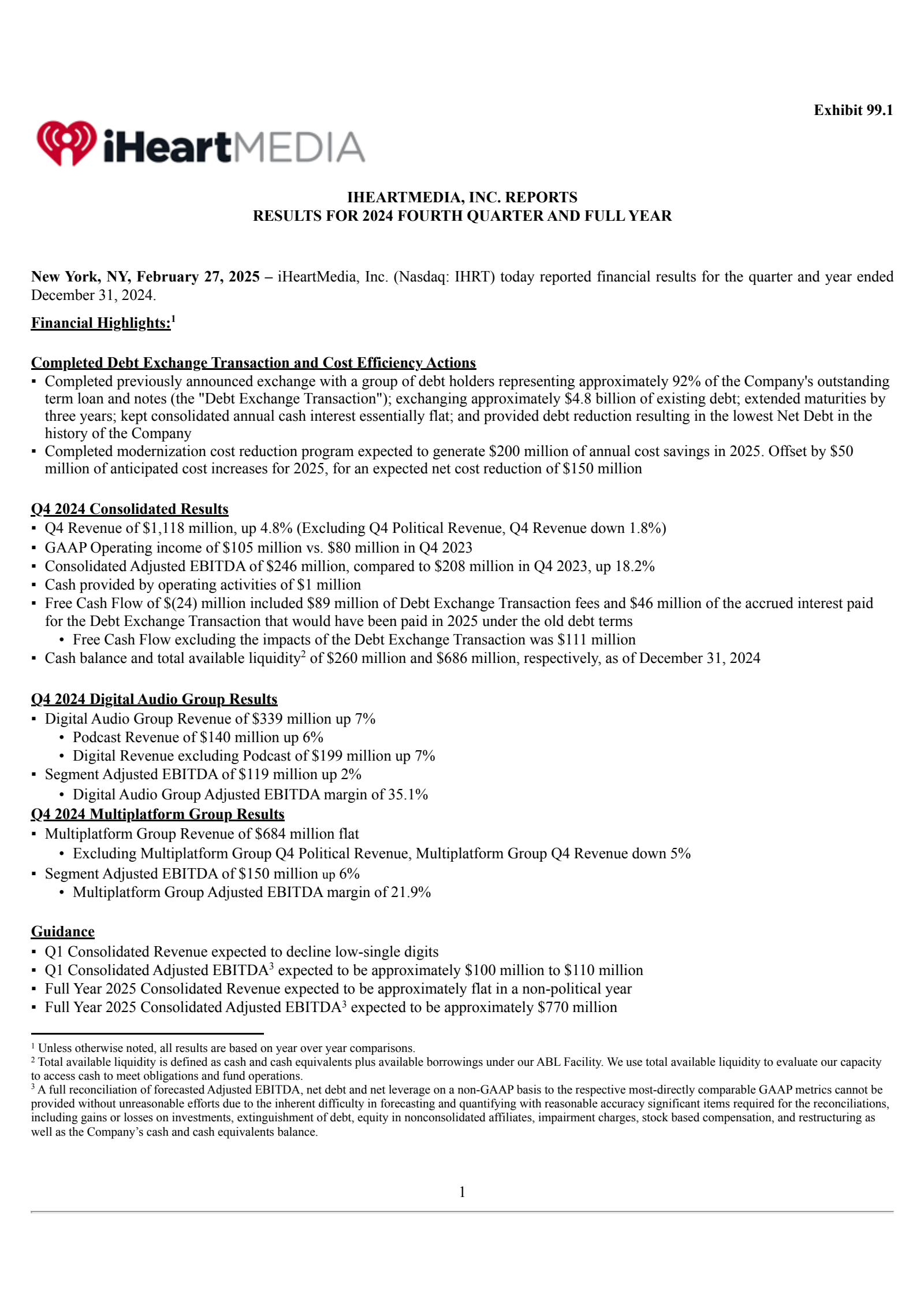iHeartMedia's Q4 2024 Press Release