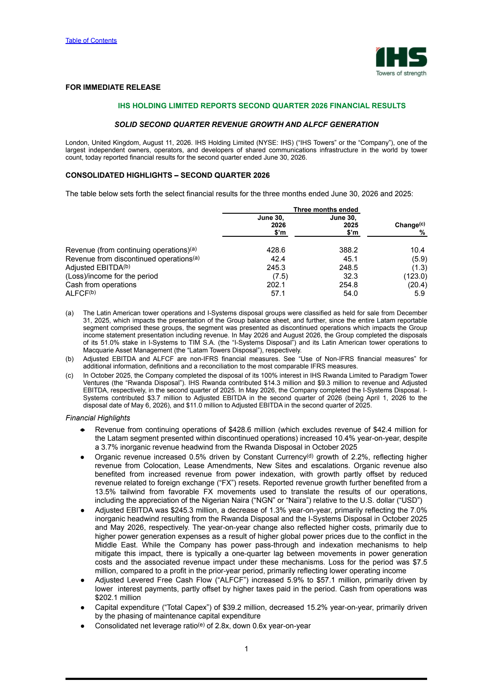IHS's Q2 2026 Press Release