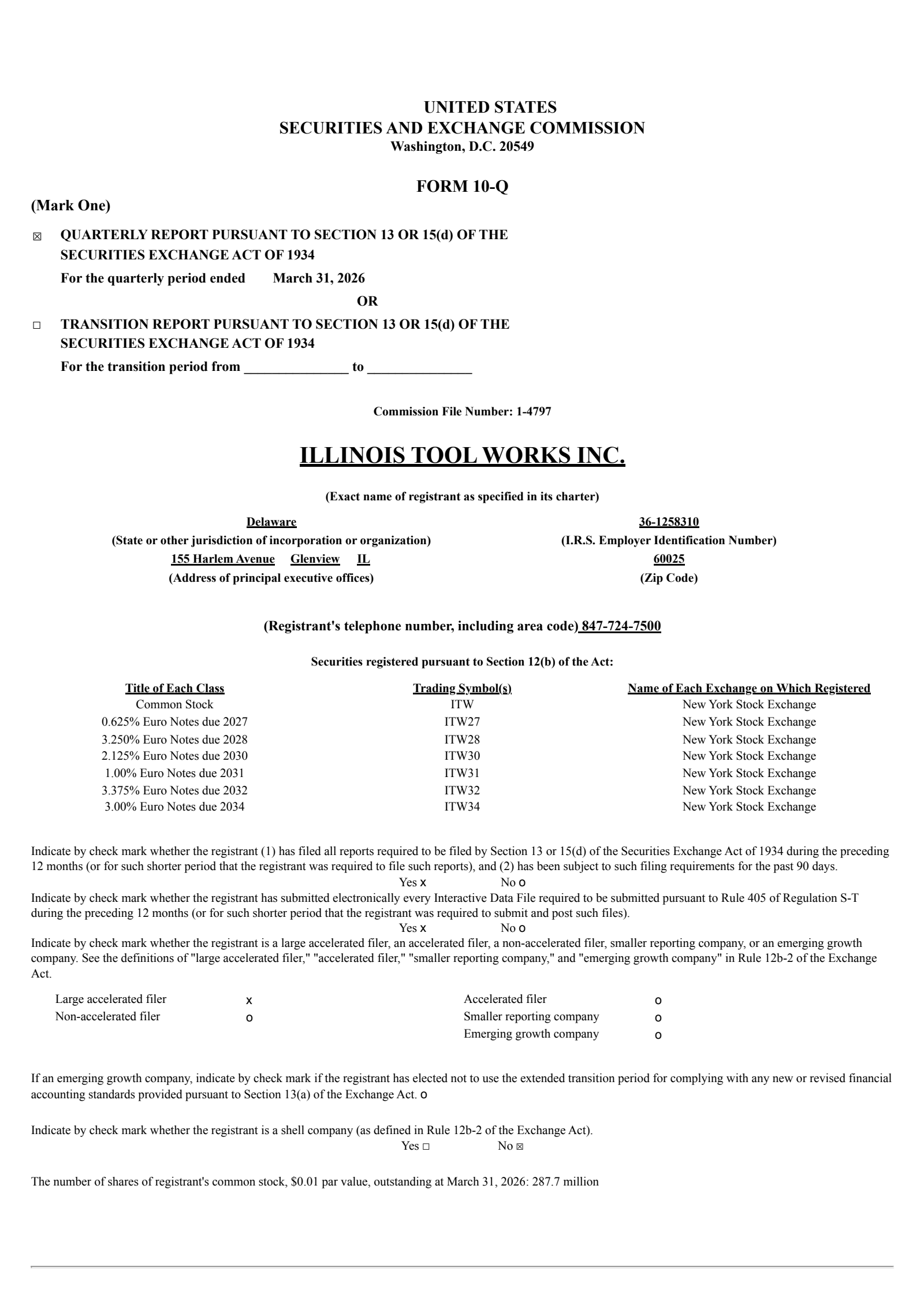 Illinois Tool Works' Q1 2026 Quarterly report