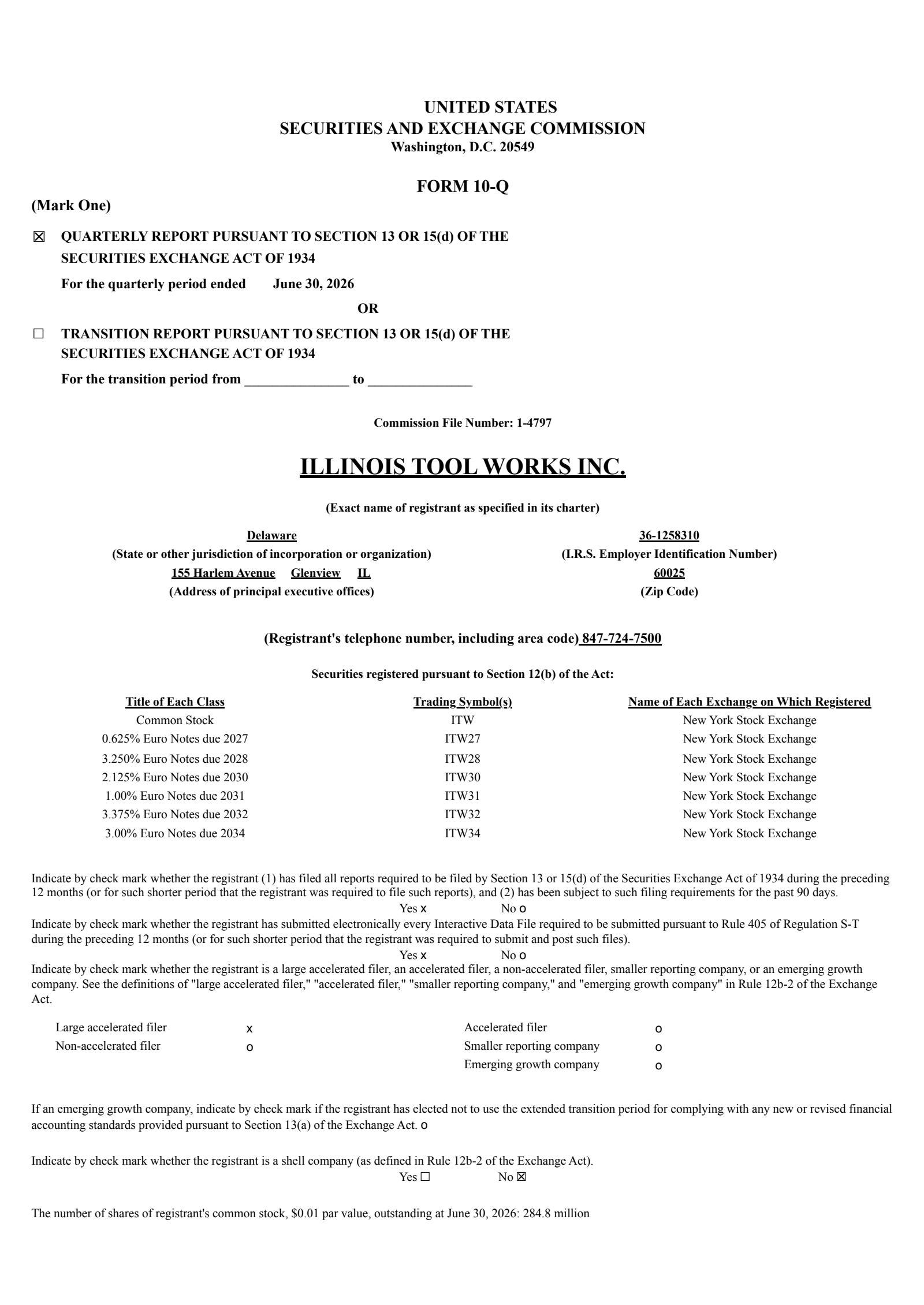 Illinois Tool Works' Q2 2026 Quarterly report