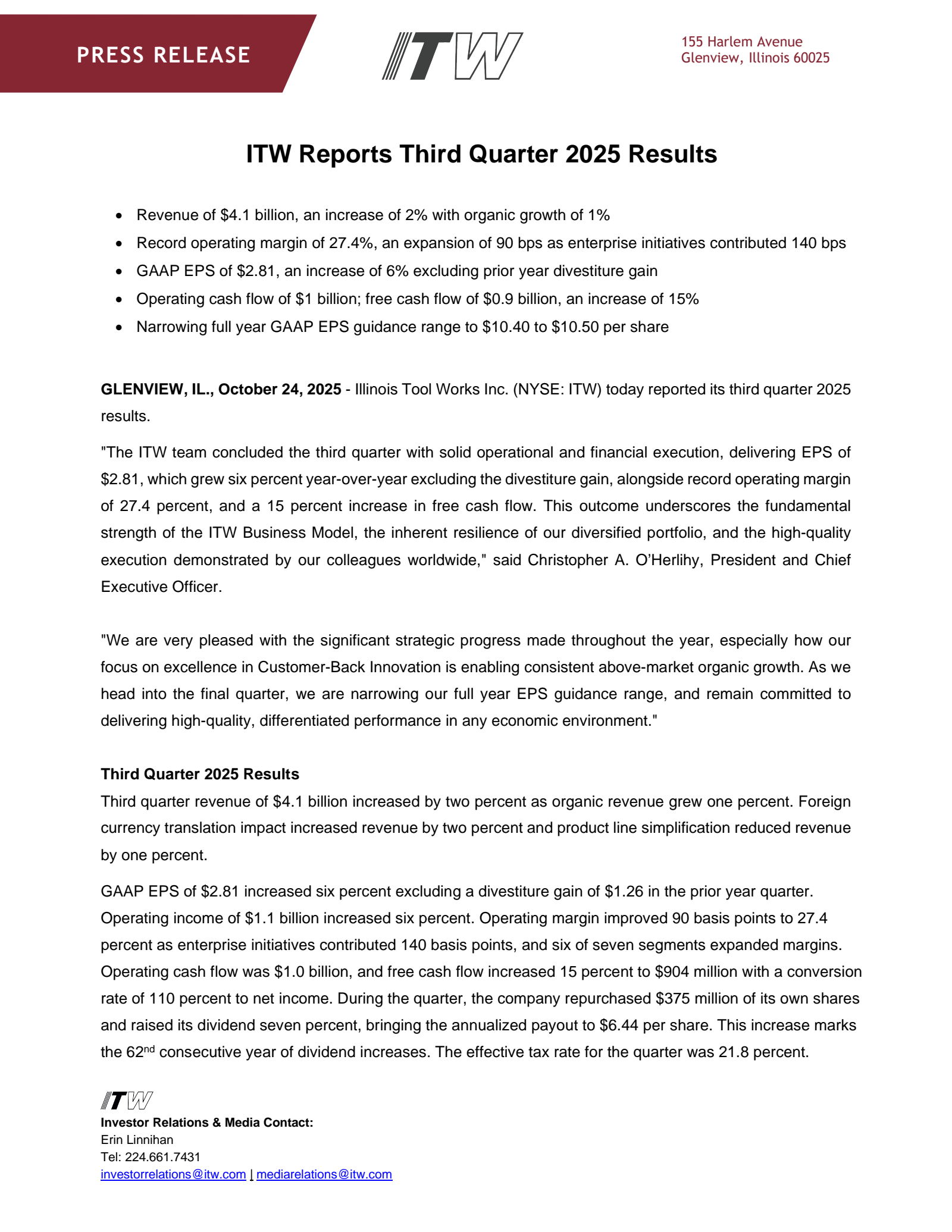 Illinois Tool Works' Q3 2025 Earnings Release