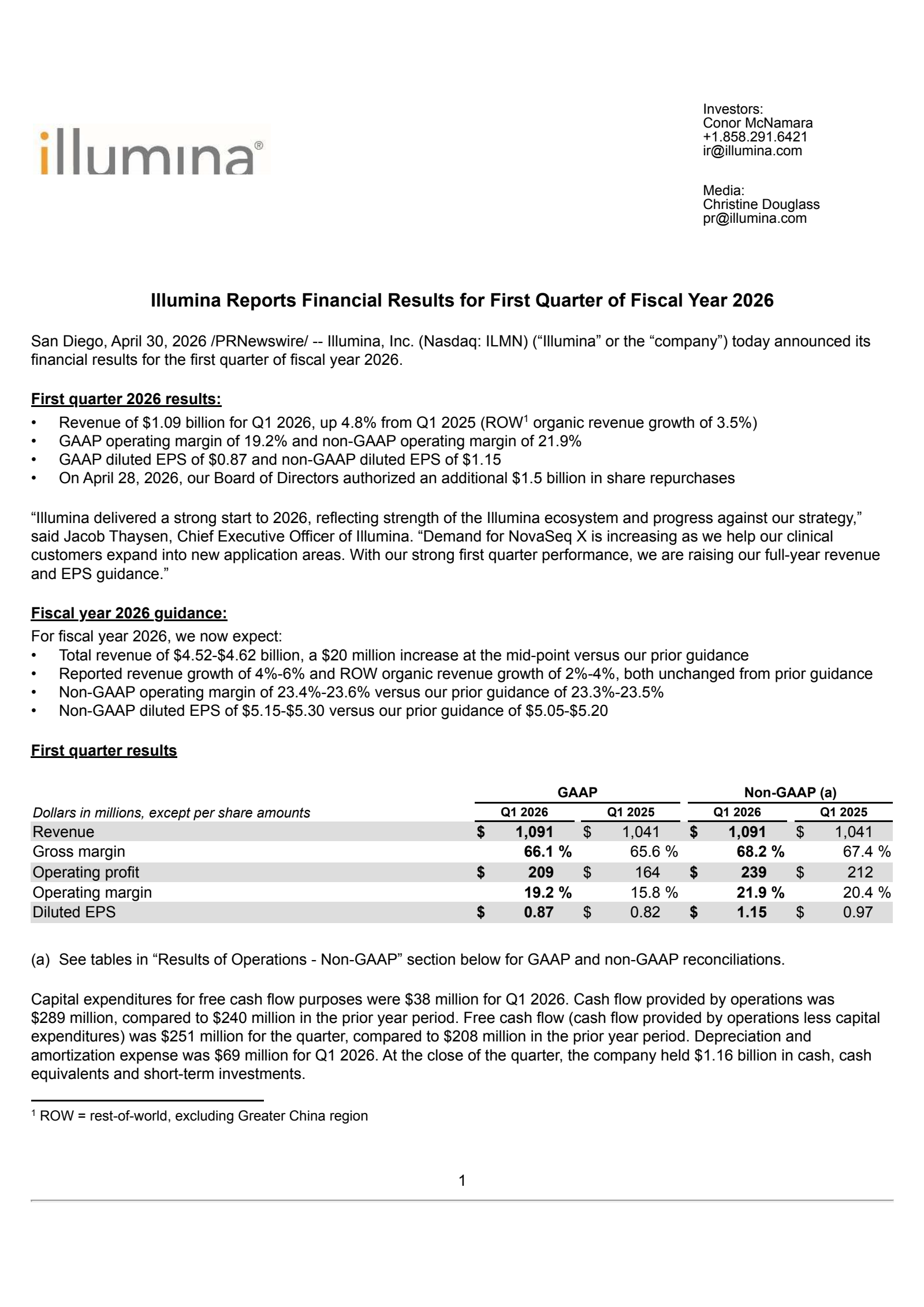 Illumina's Q1 2026 Press Release