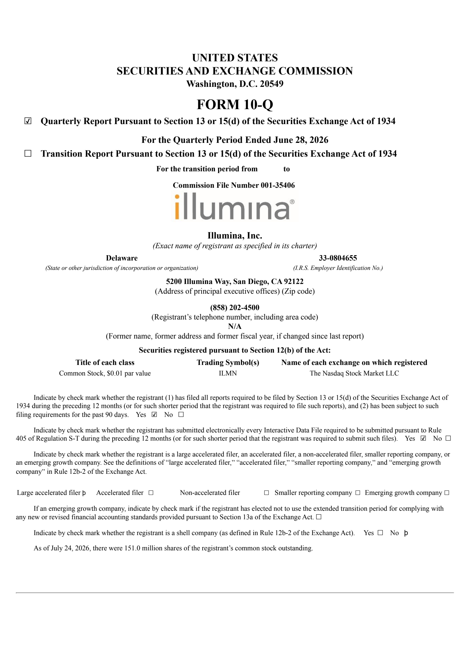 Illumina's Q2 2026 Quarterly report