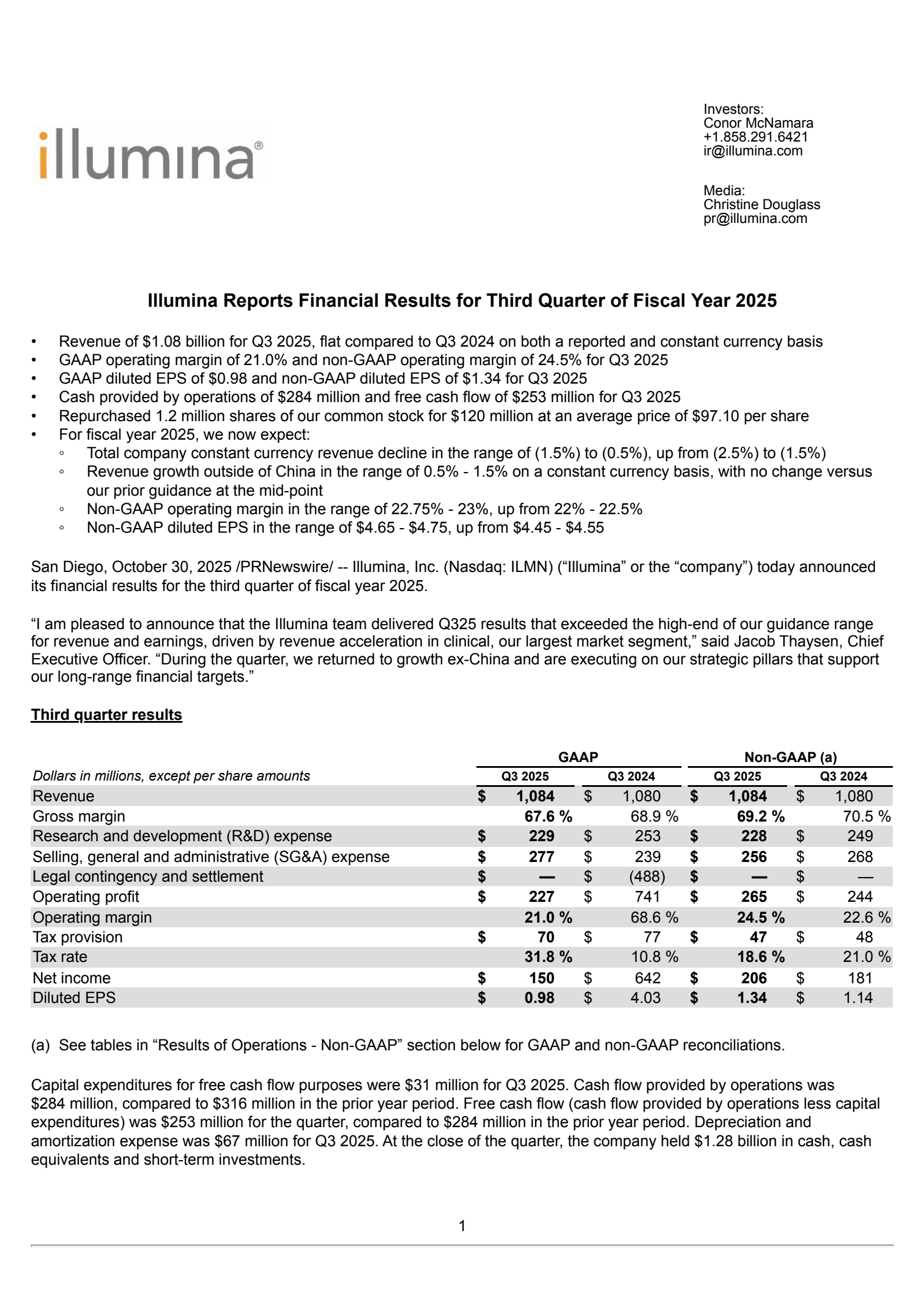 Illumina's Q3 2025 Earnings Release