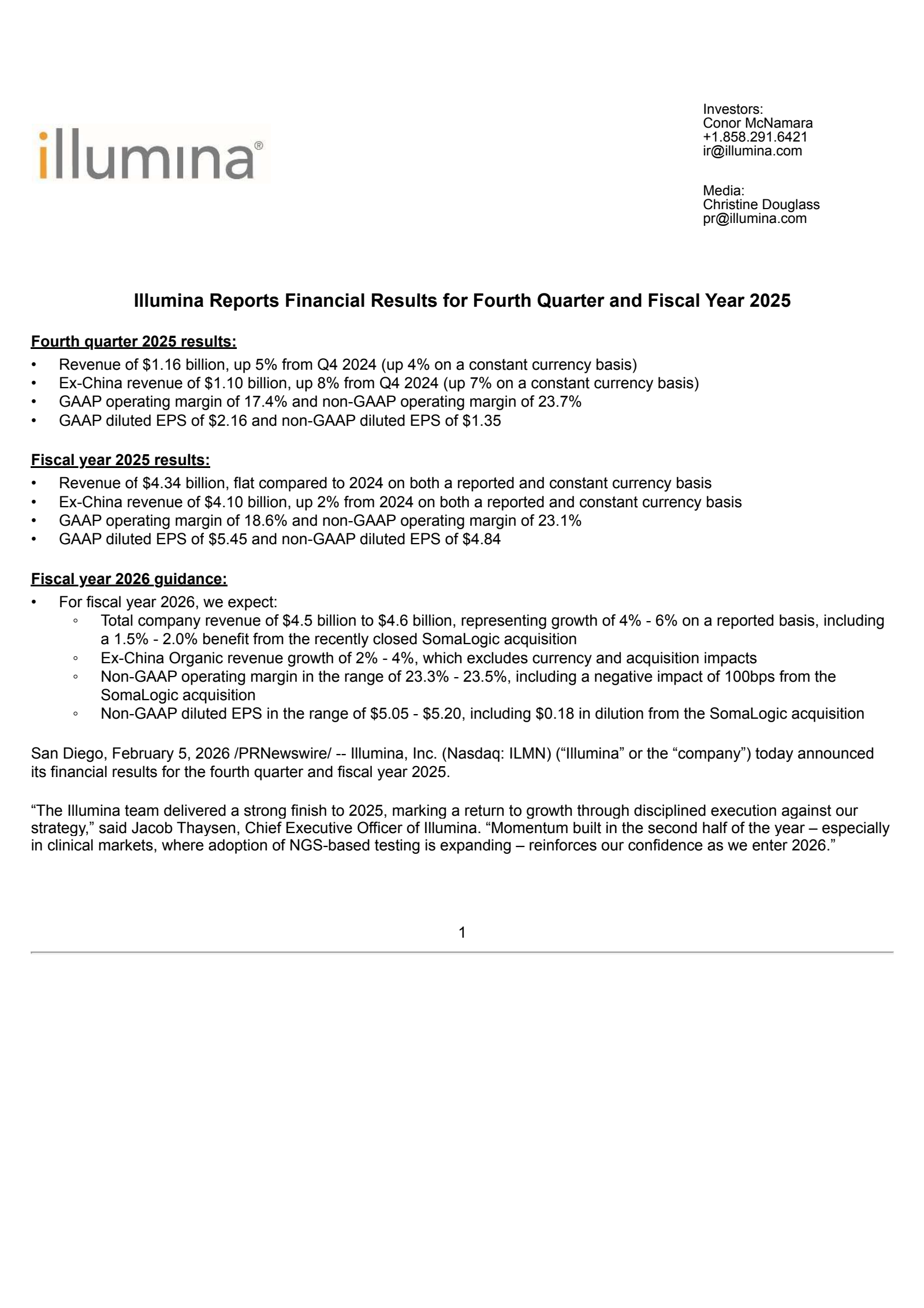 Illumina's Q4 2025 Press Release