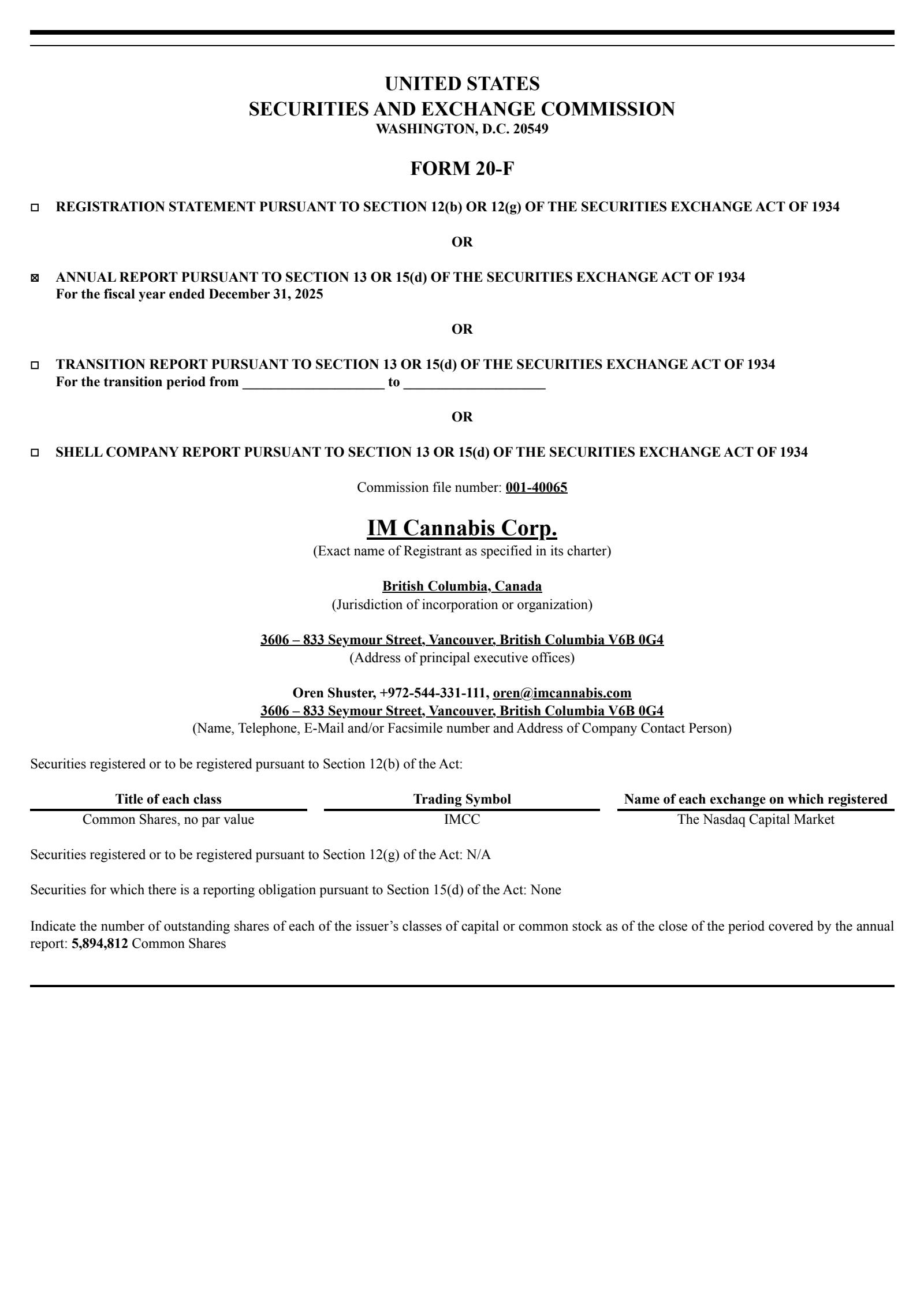 IM Cannabis' Q4 2025 Annual report