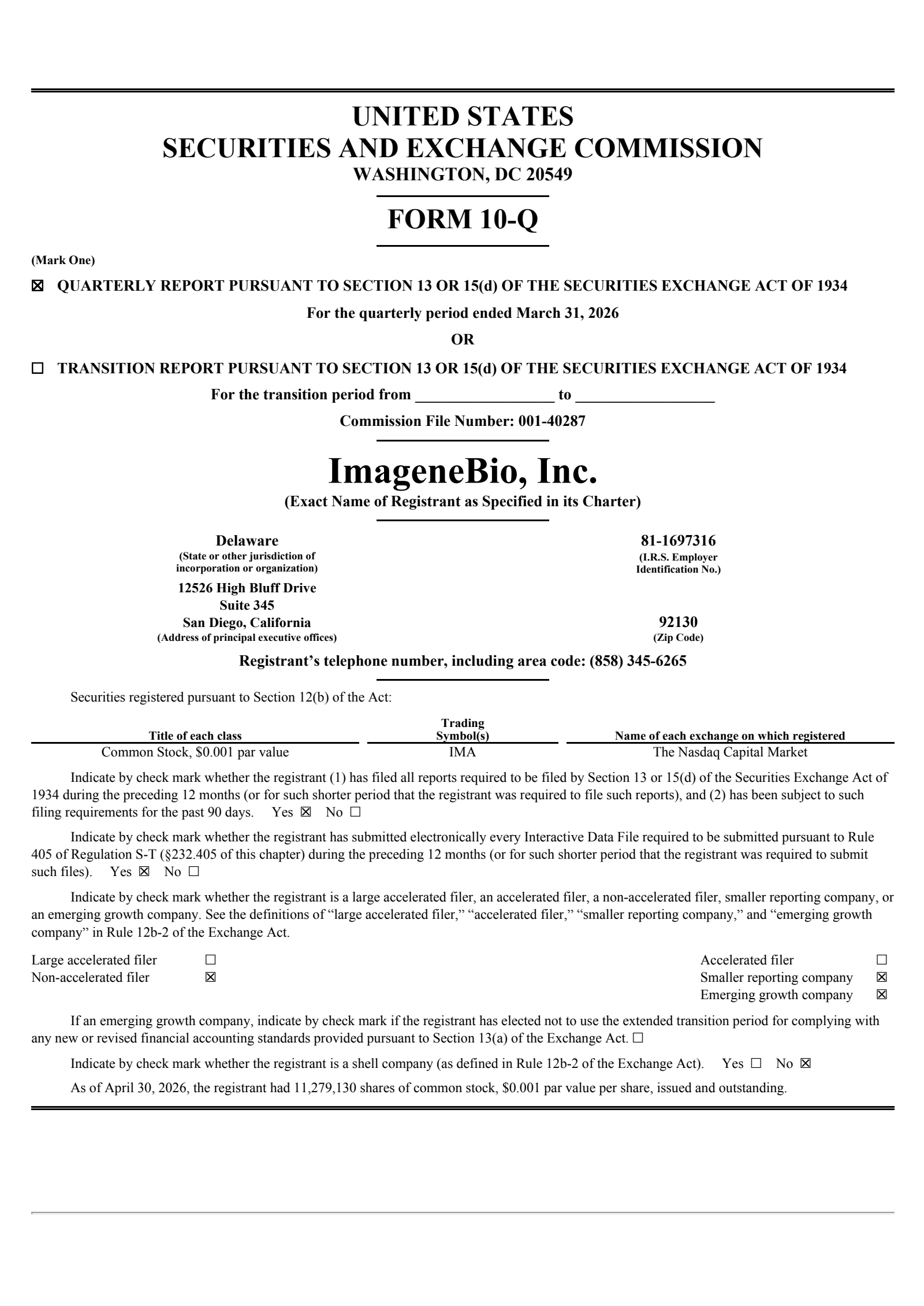 ImageneBio's Q1 2026 Quarterly report