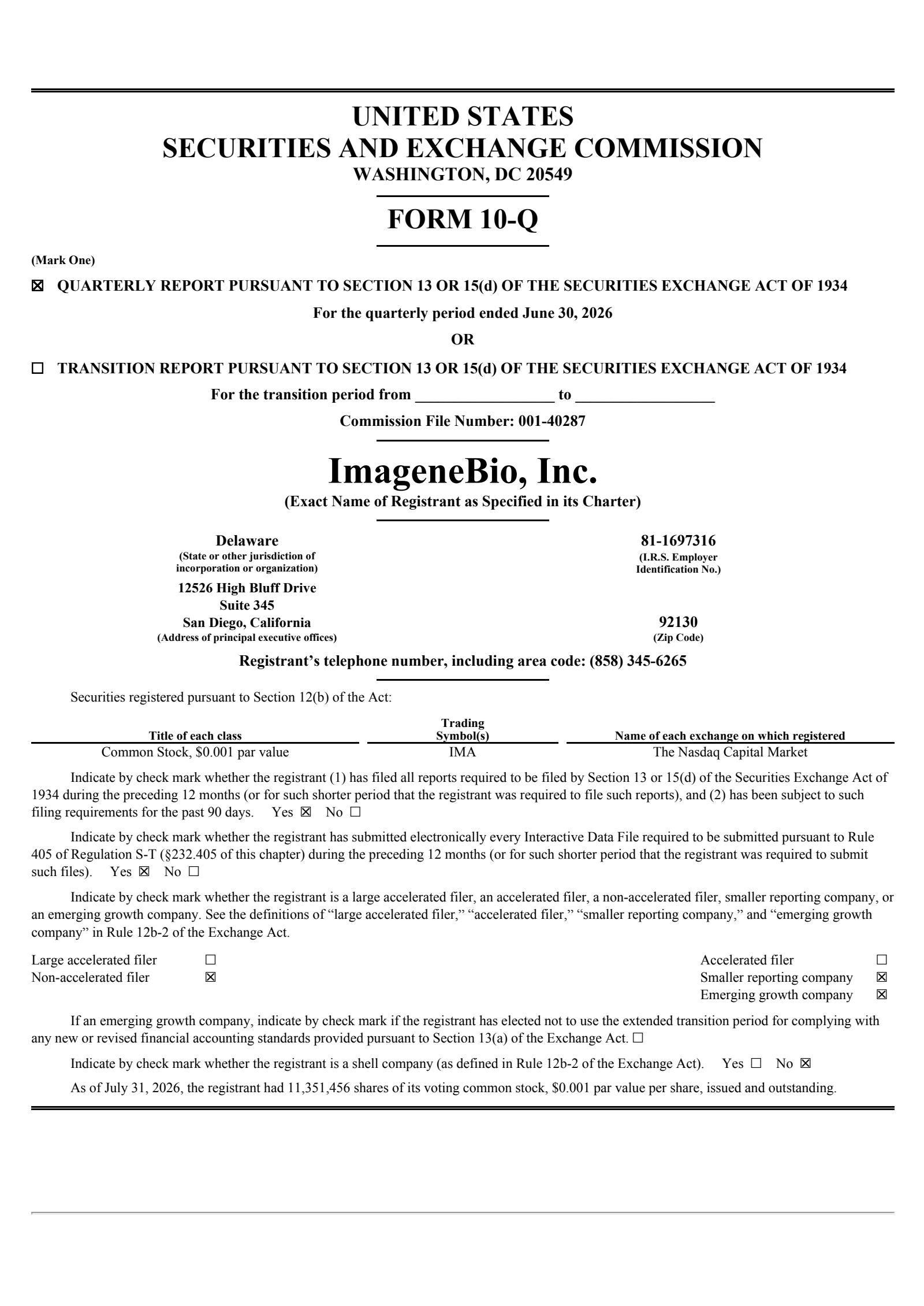 ImageneBio's Q2 2026 Quarterly report