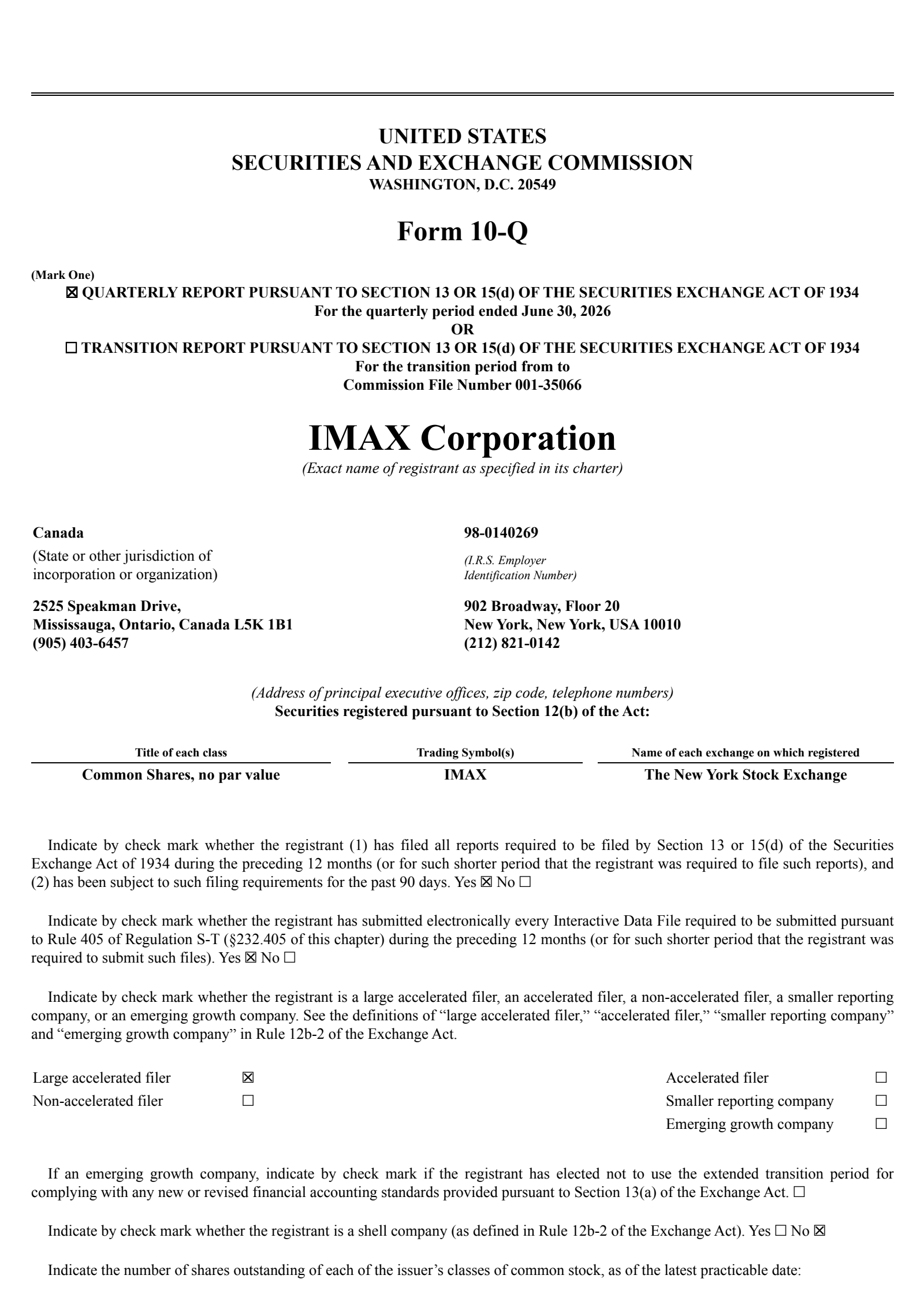 IMAX's Q2 2026 Quarterly report
