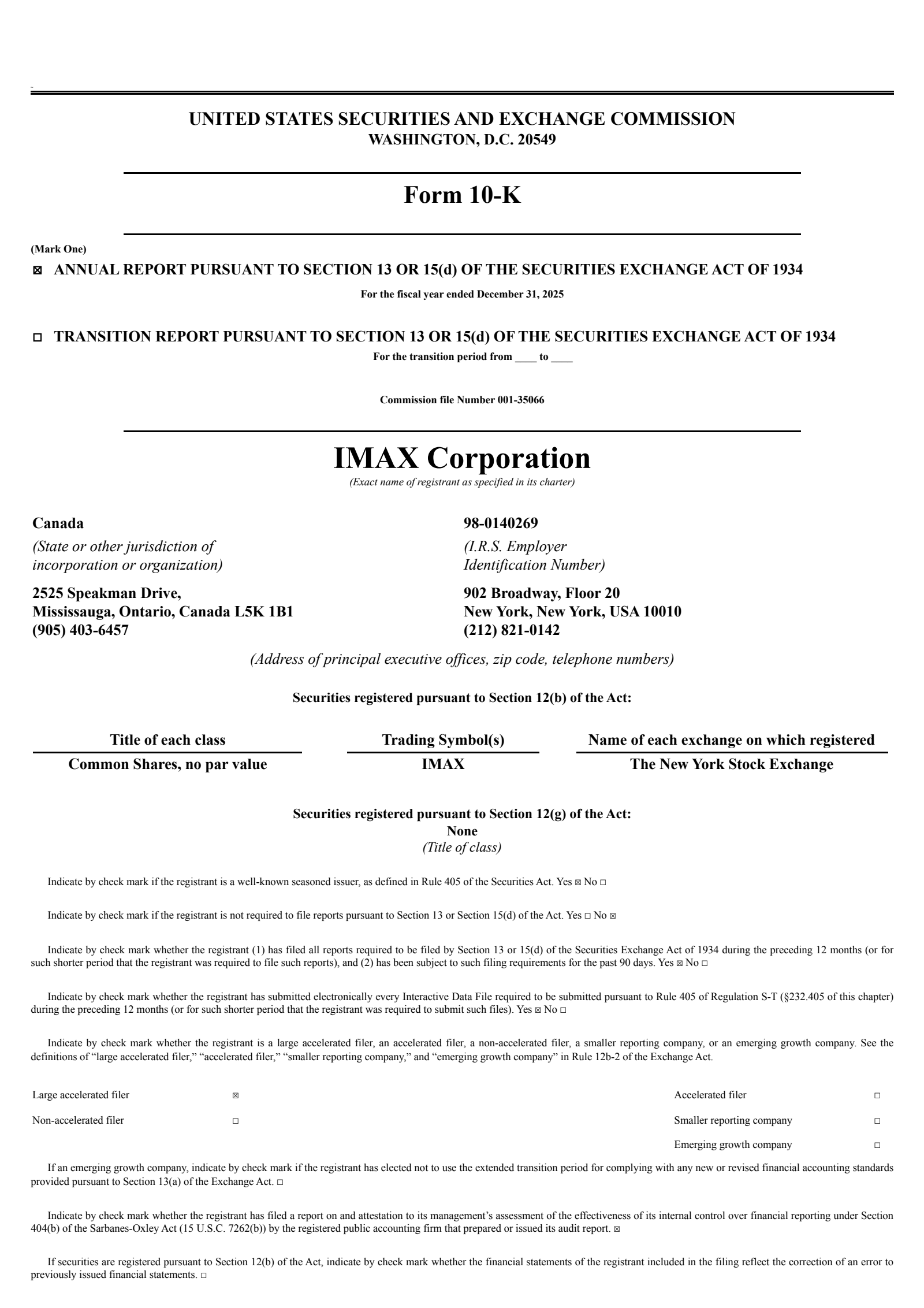 IMAX's Q4 2025 Annual report