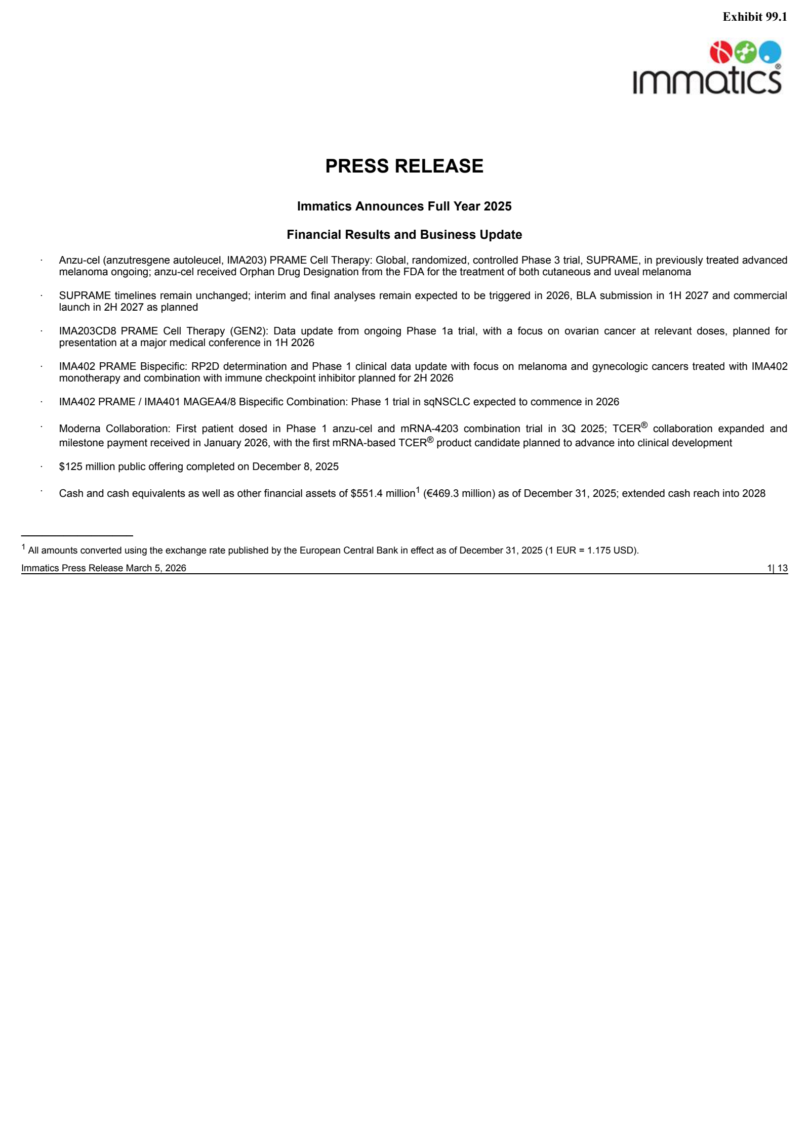 Immatics' Q4 2025 Press Release