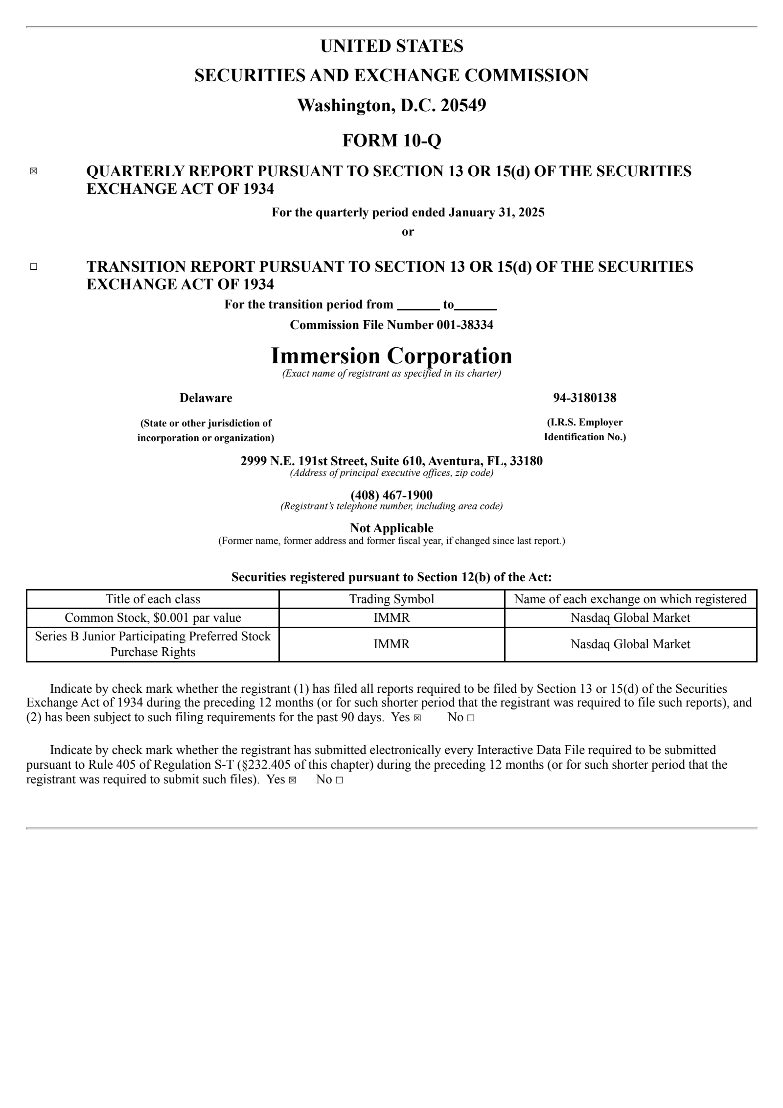 Immersion's Q3 2025 Quarterly report