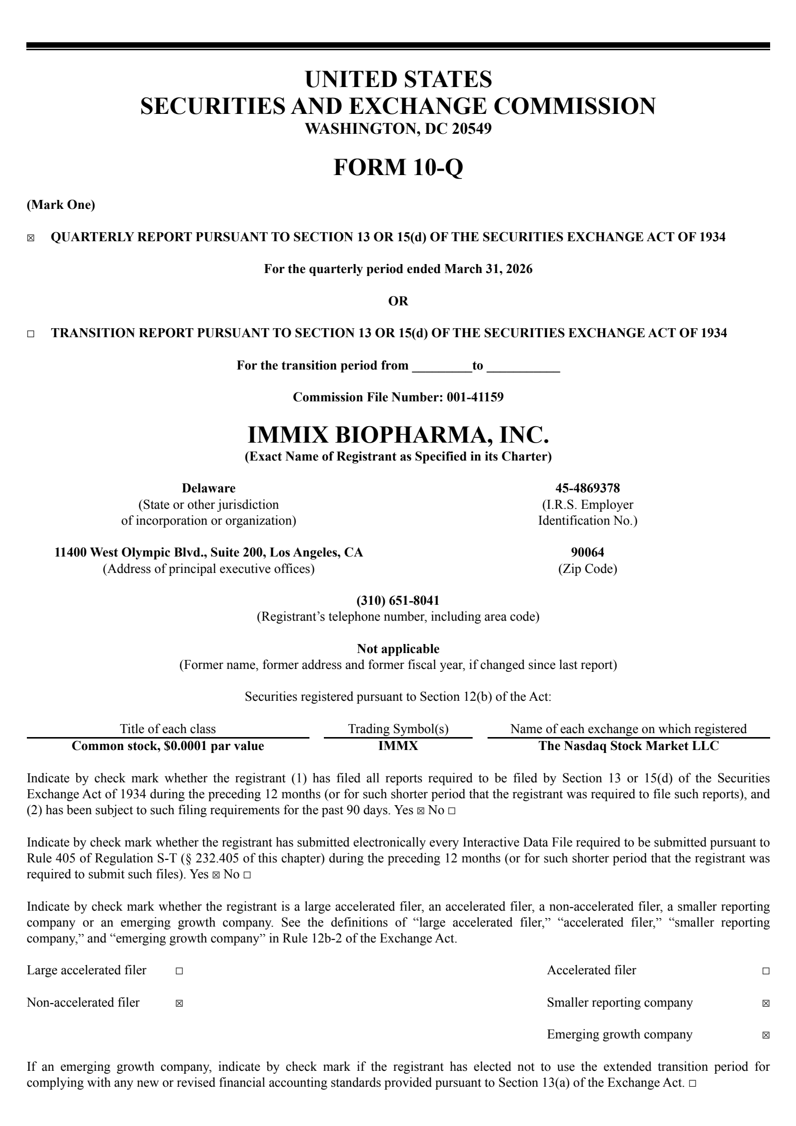 Immix Biopharma's Q1 2026 Quarterly report