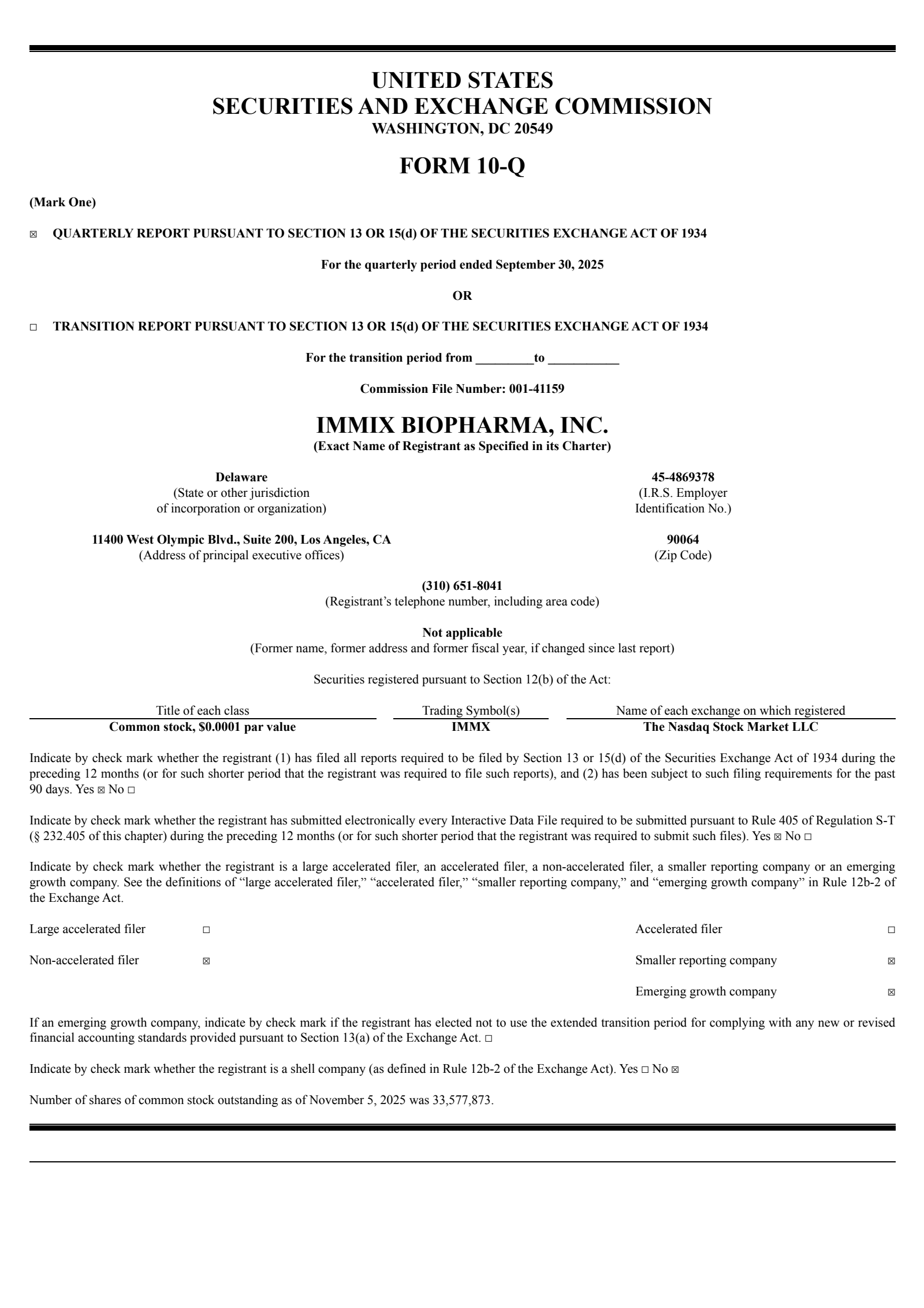 Immix Biopharma's Q3 2025 Quarterly Report