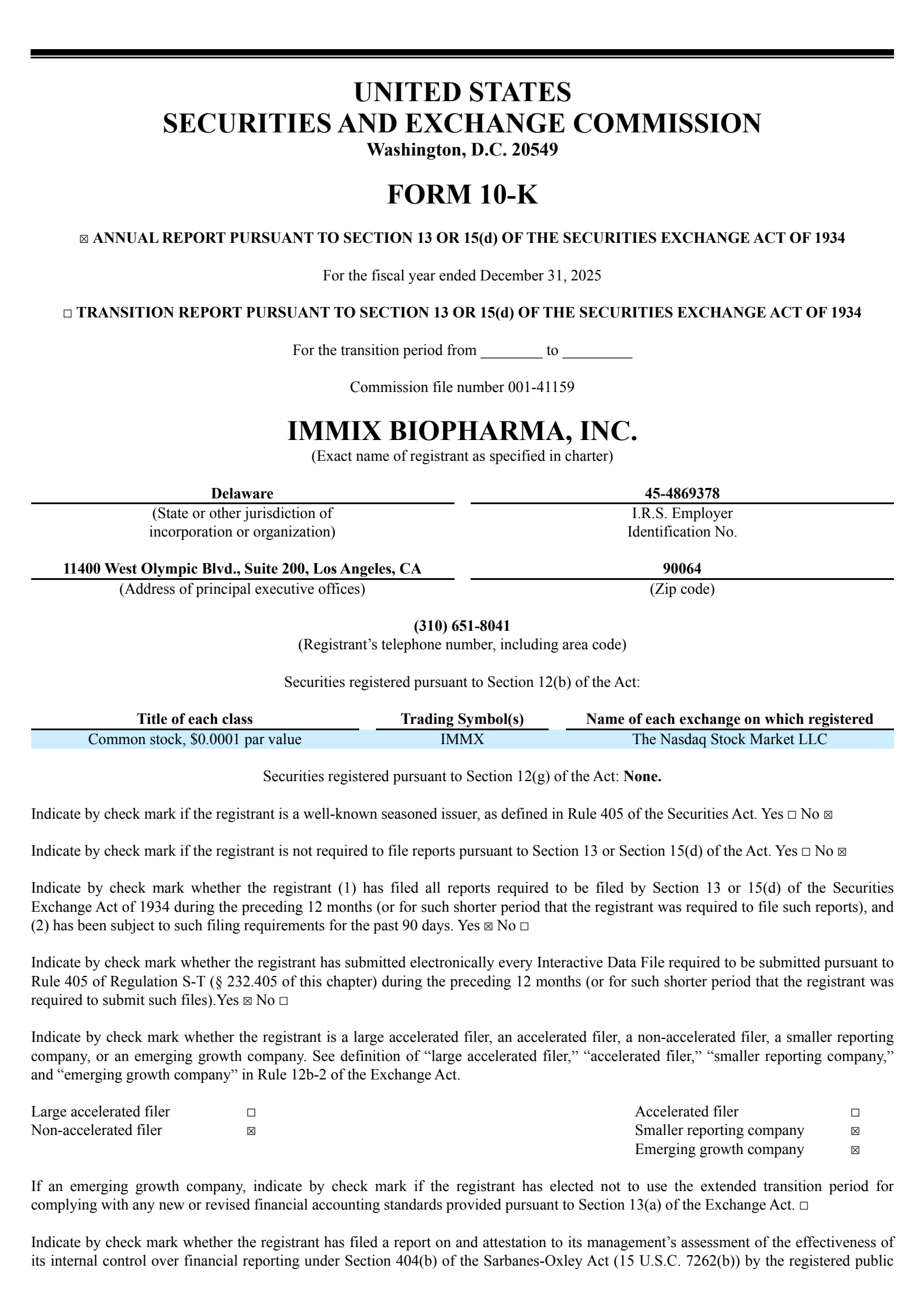 Immix Biopharma's Q4 2025 Annual report