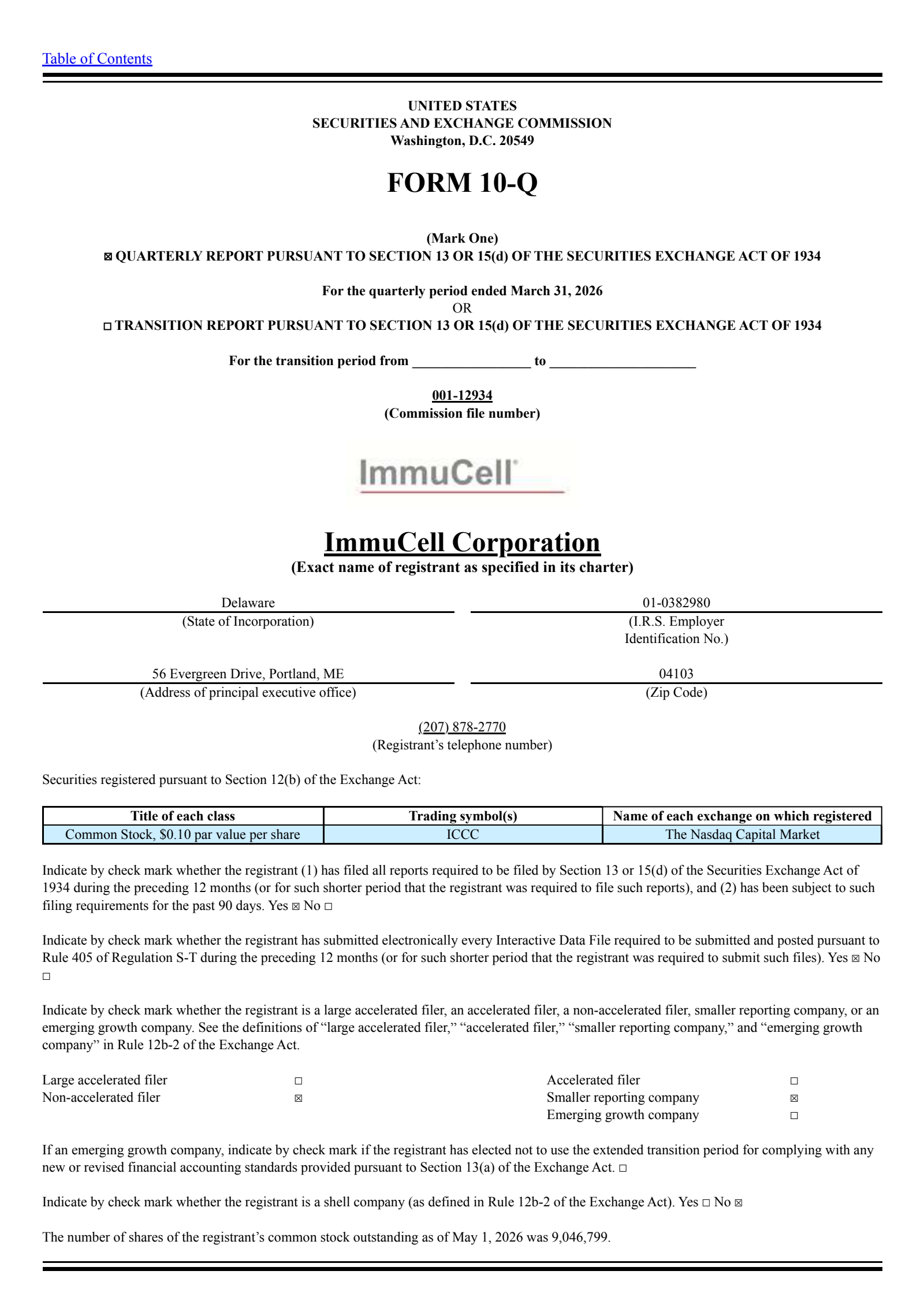 ImmuCell's Q1 2026 Quarterly report