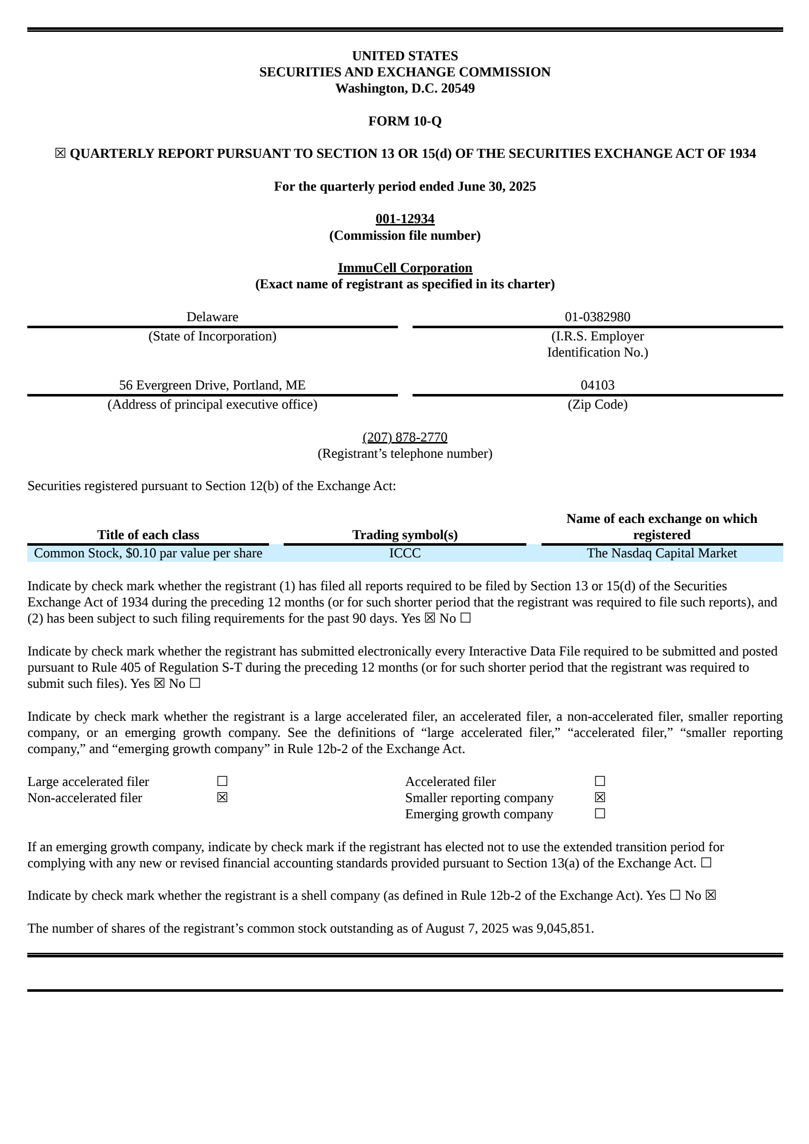 ImmuCell's Q2 2025 Quarterly report