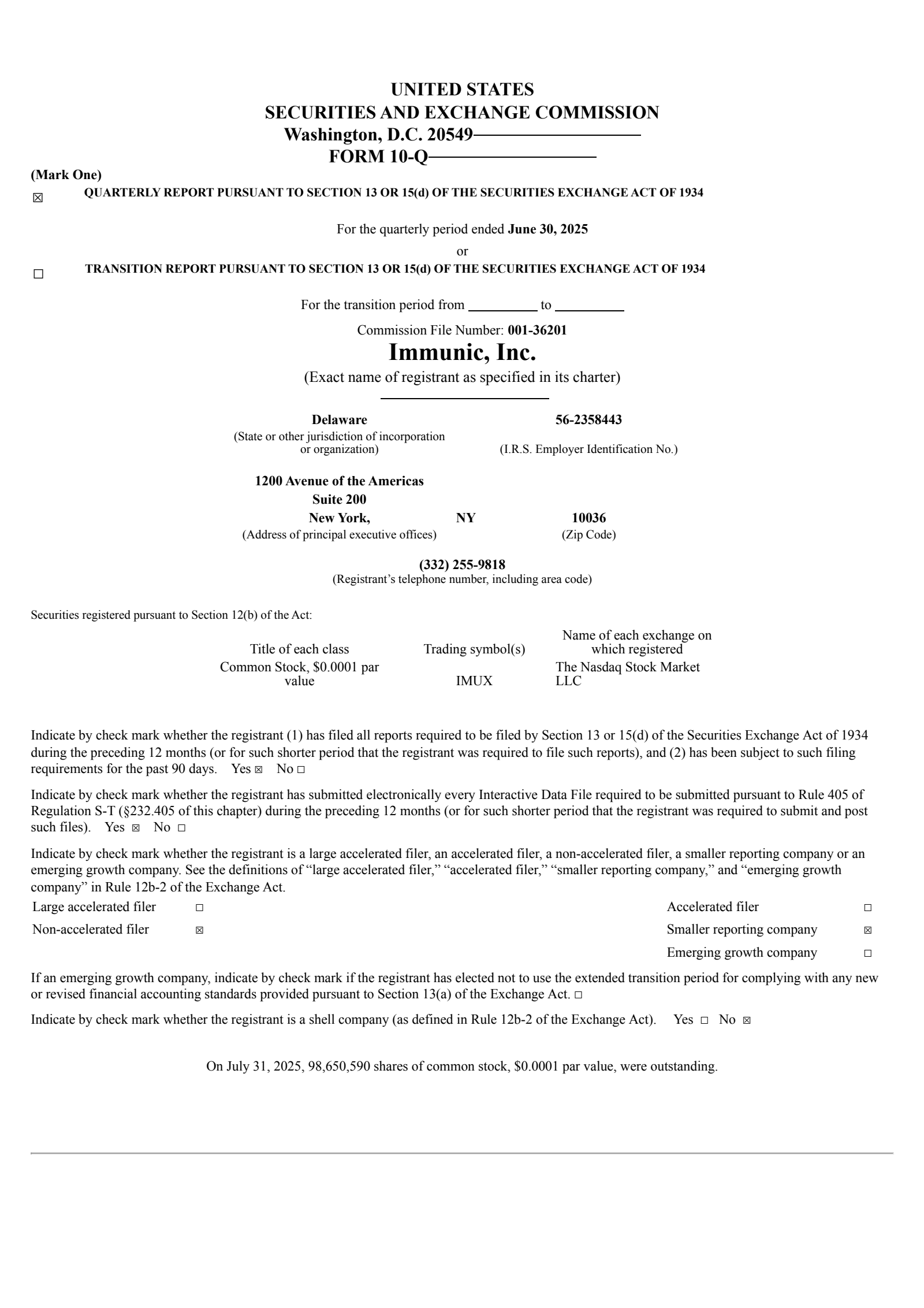 Immunic's Q2 2025 Quarterly report