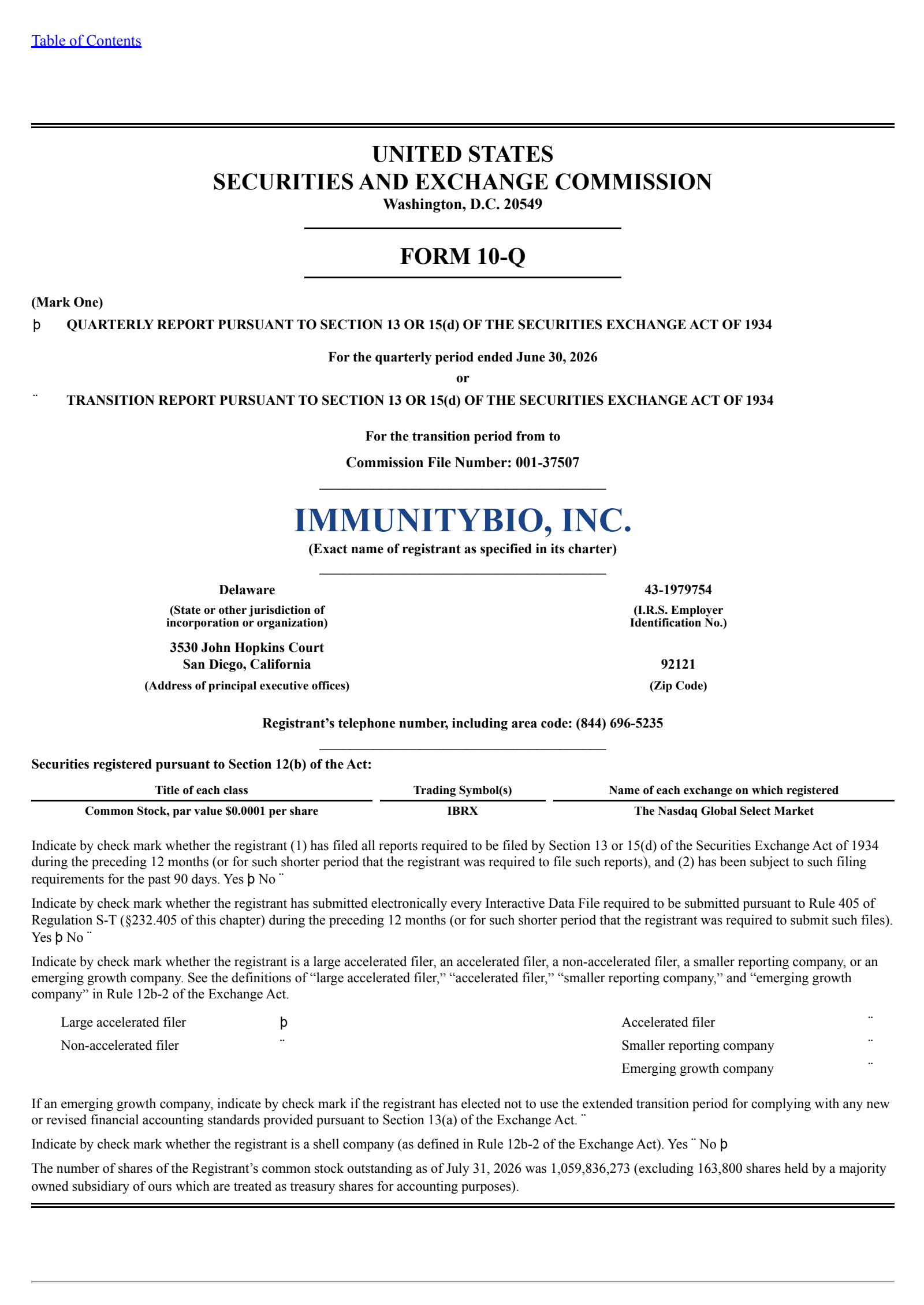 ImmunityBio's Q2 2026 Quarterly report