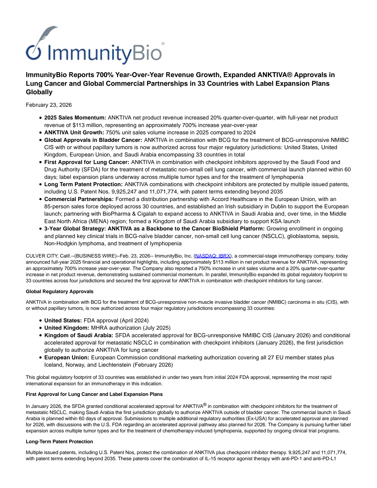 ImmunityBio's Q4 2025 Press Release