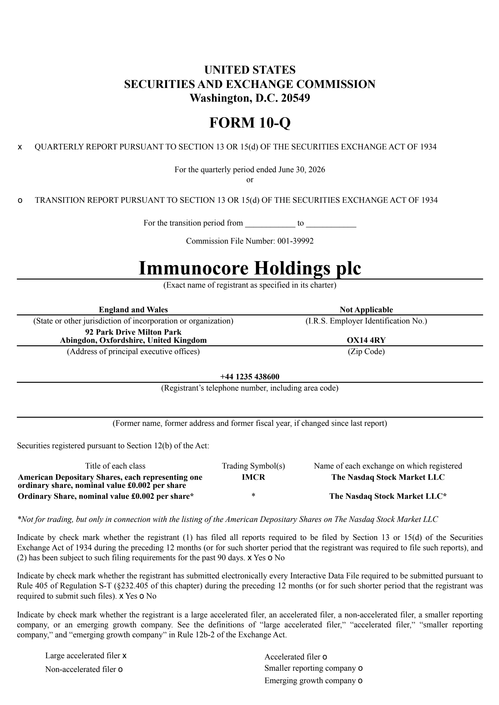 Immunocore's Q2 2026 Quarterly report