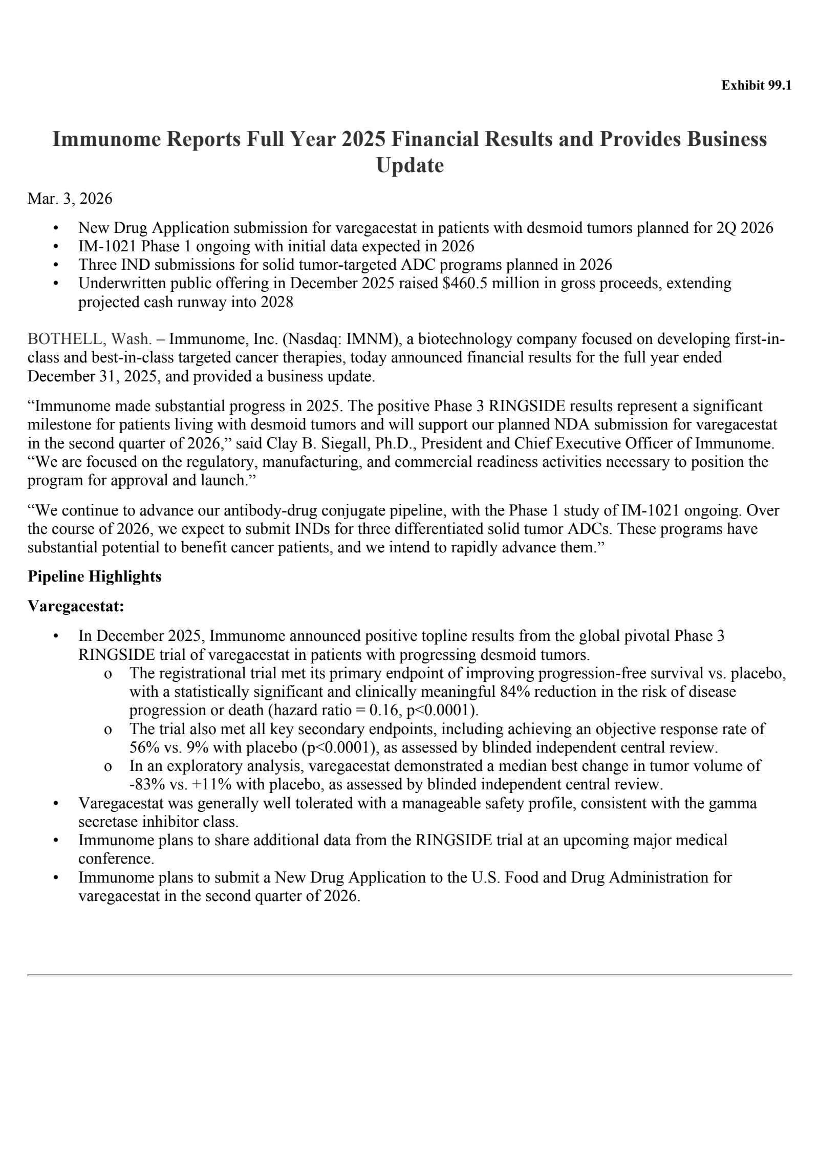 Immunome's Q4 2025 Press Release