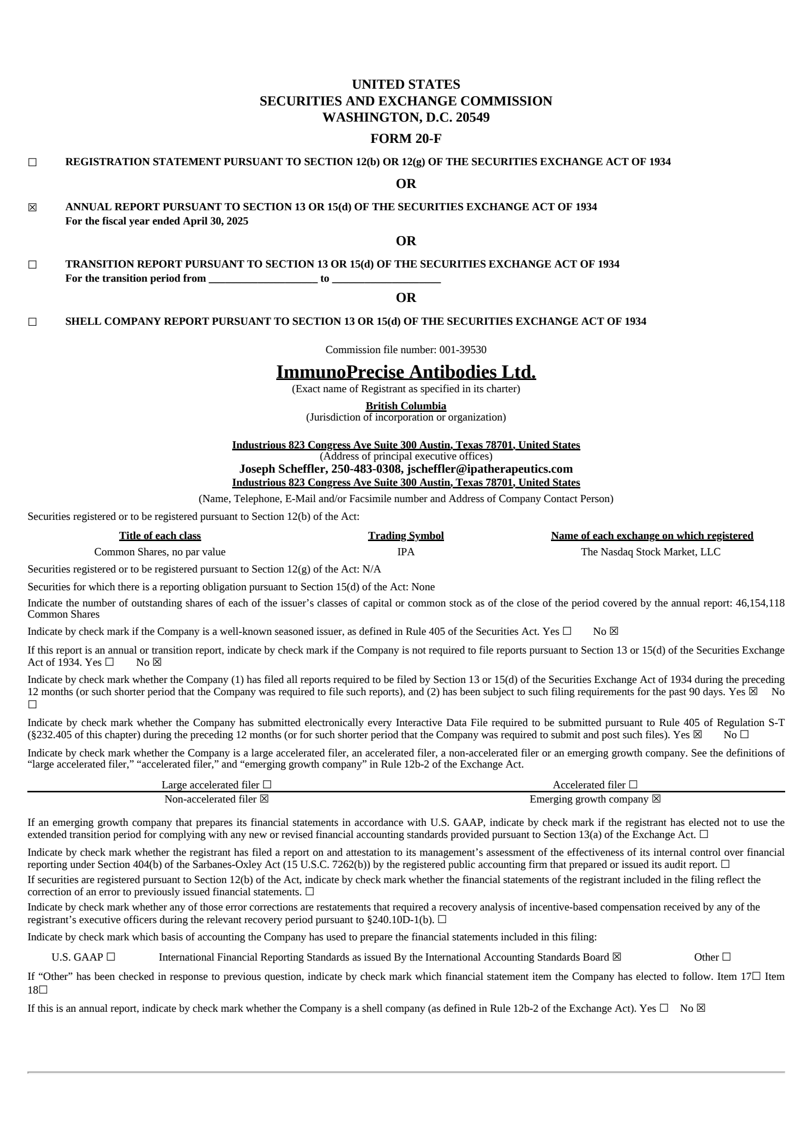 ImmunoPrecise Antibodies' Q4 2025 Annual report