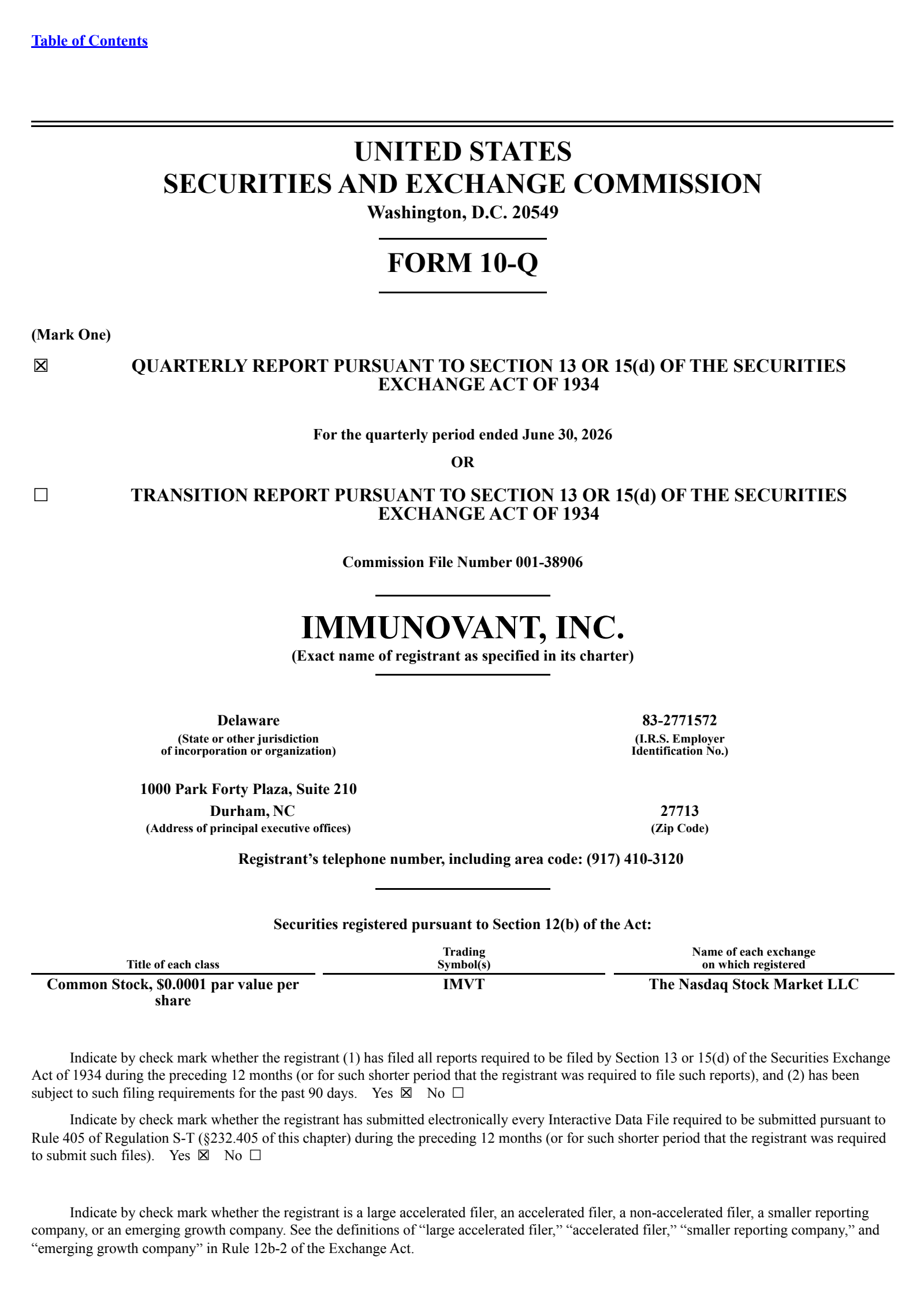 Immunovant's Q1 2027 Quarterly report