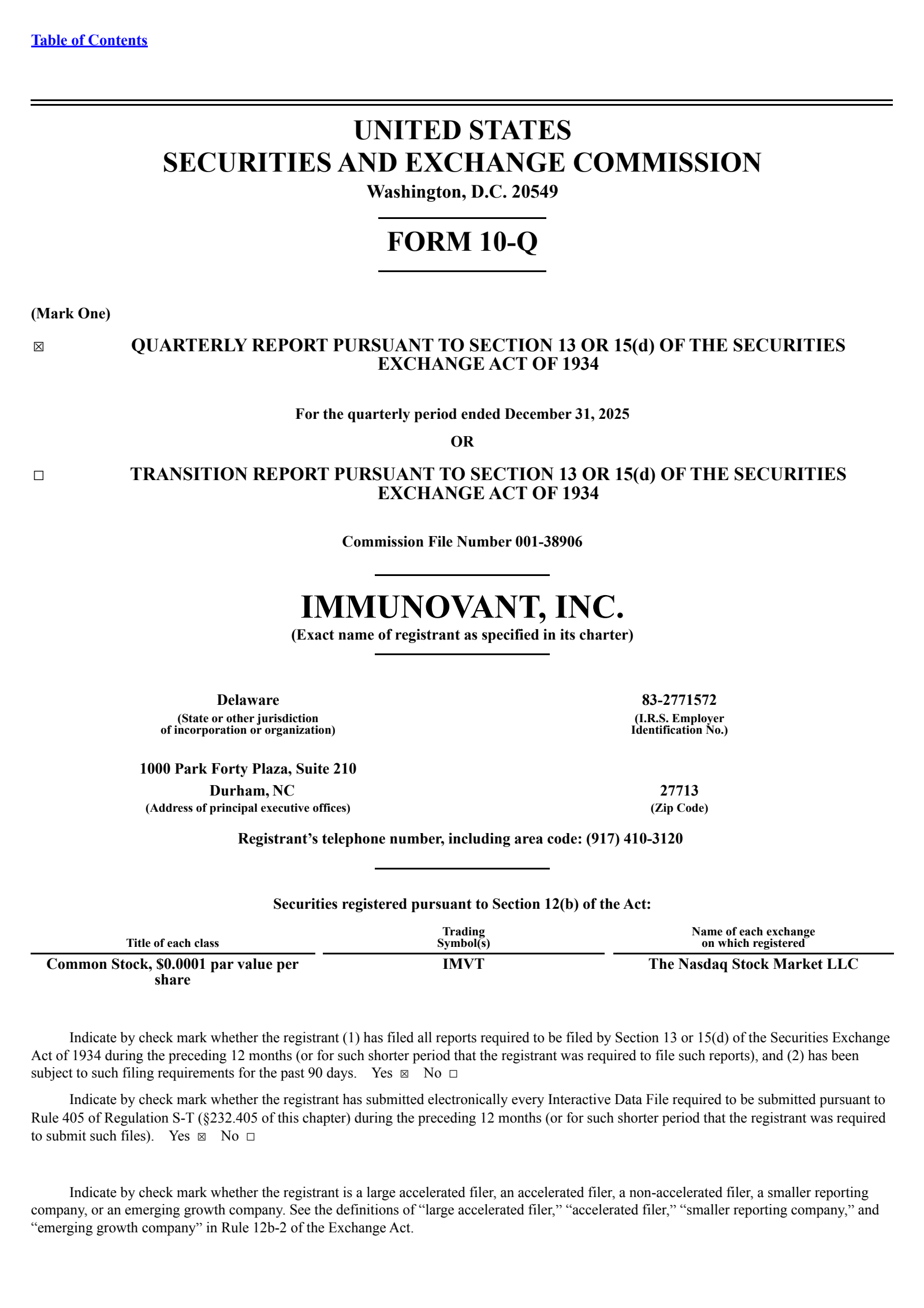 Immunovant's Q3 2026 Quarterly report