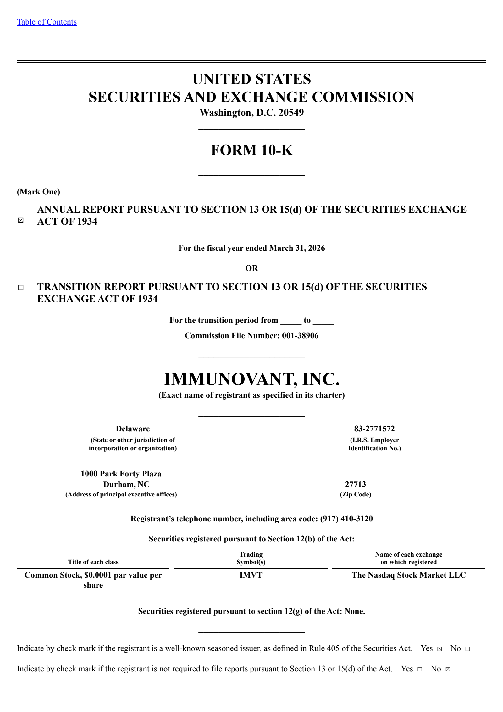 Immunovant's Q4 2026 Annual report