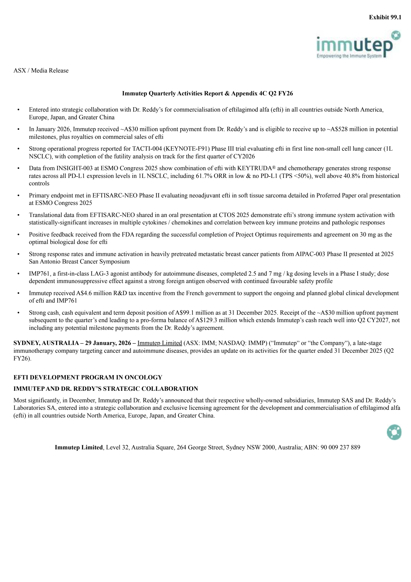 Prima BioMed's Q2 2026 Press Release