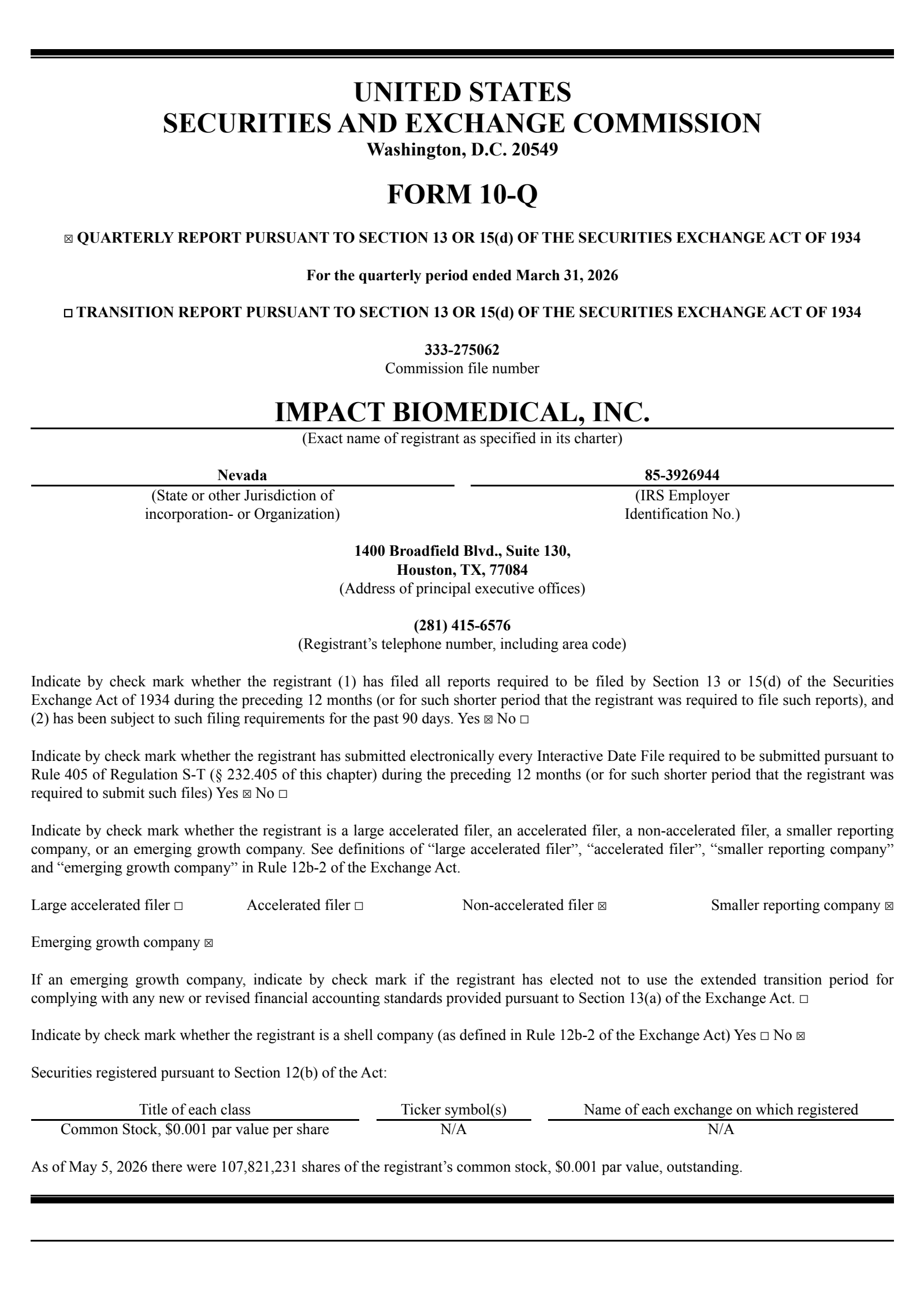 Impact Biomedical's Q1 2026 Quarterly report
