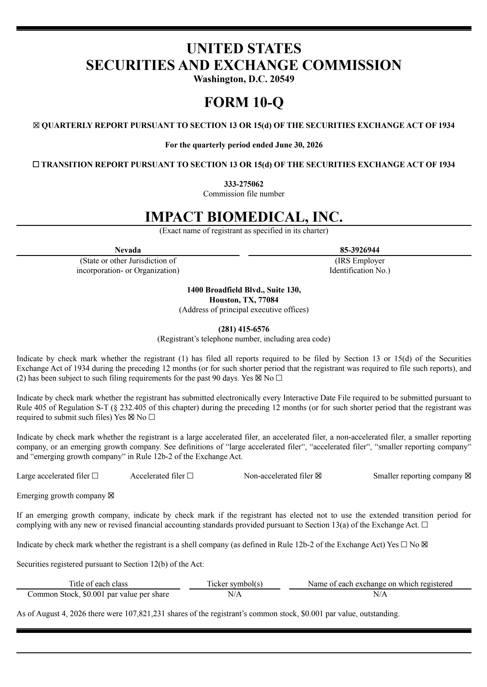Impact Biomedical's Q2 2026 Quarterly report