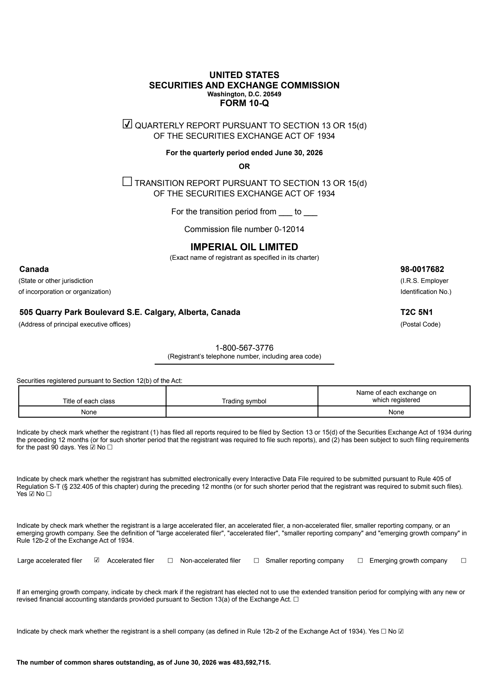 Imperial Oil's Q2 2026 Quarterly report