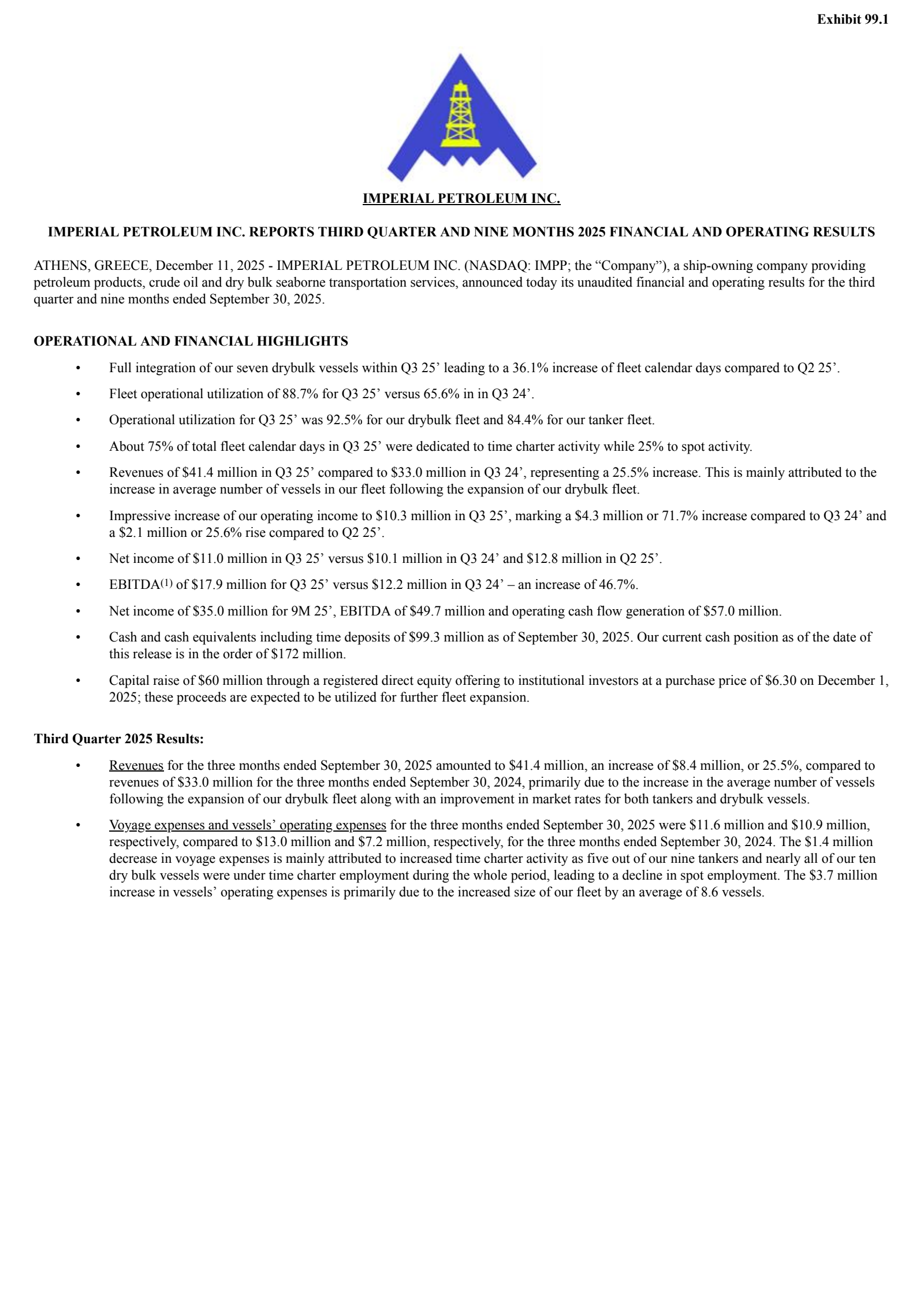 Imperial Petroleum's Q3 2025 Earnings Release