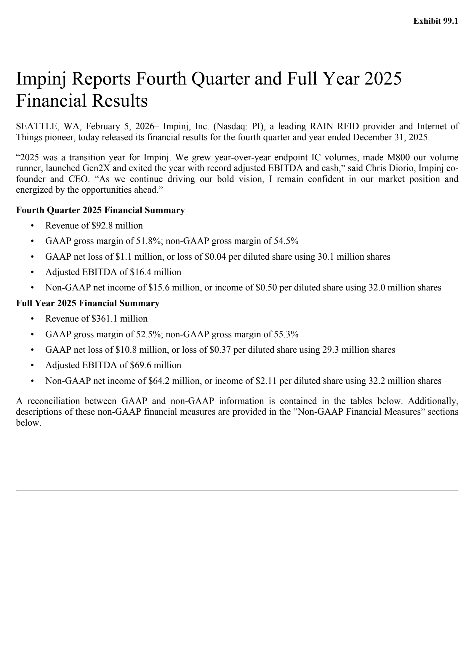 Impinj's Q4 2025 Press Release