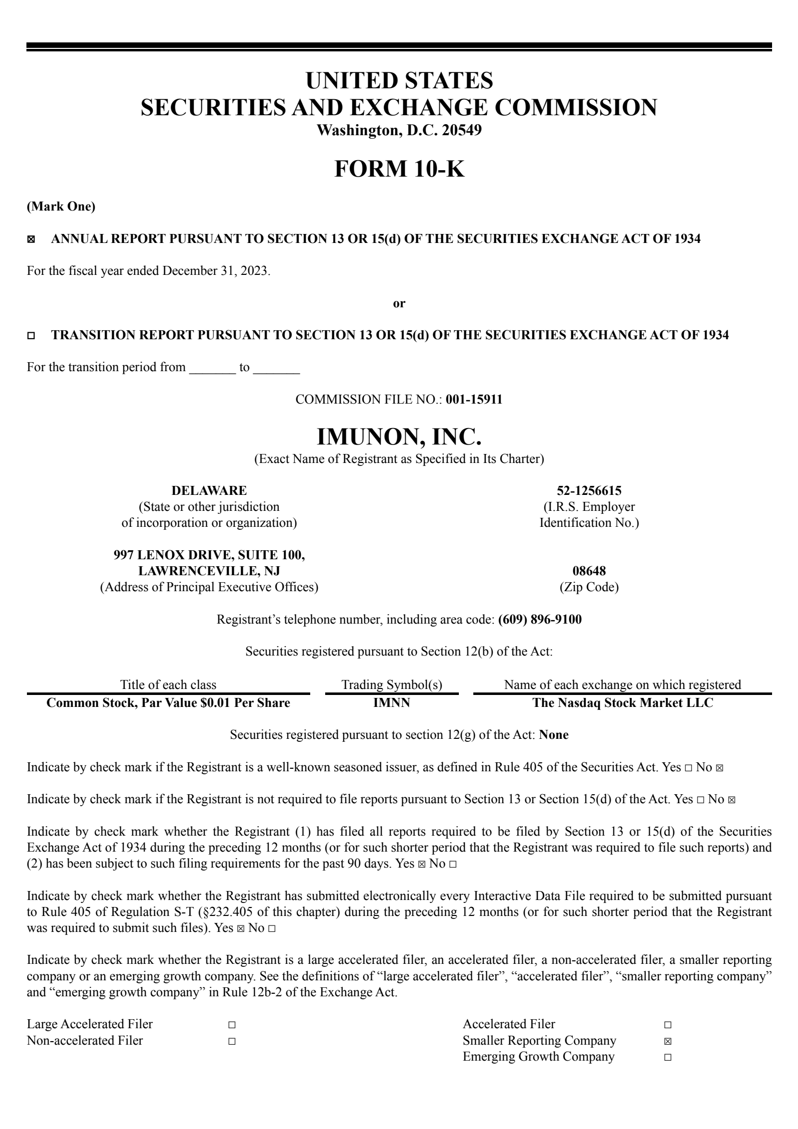 Imunon's Q4 2023 Annual report