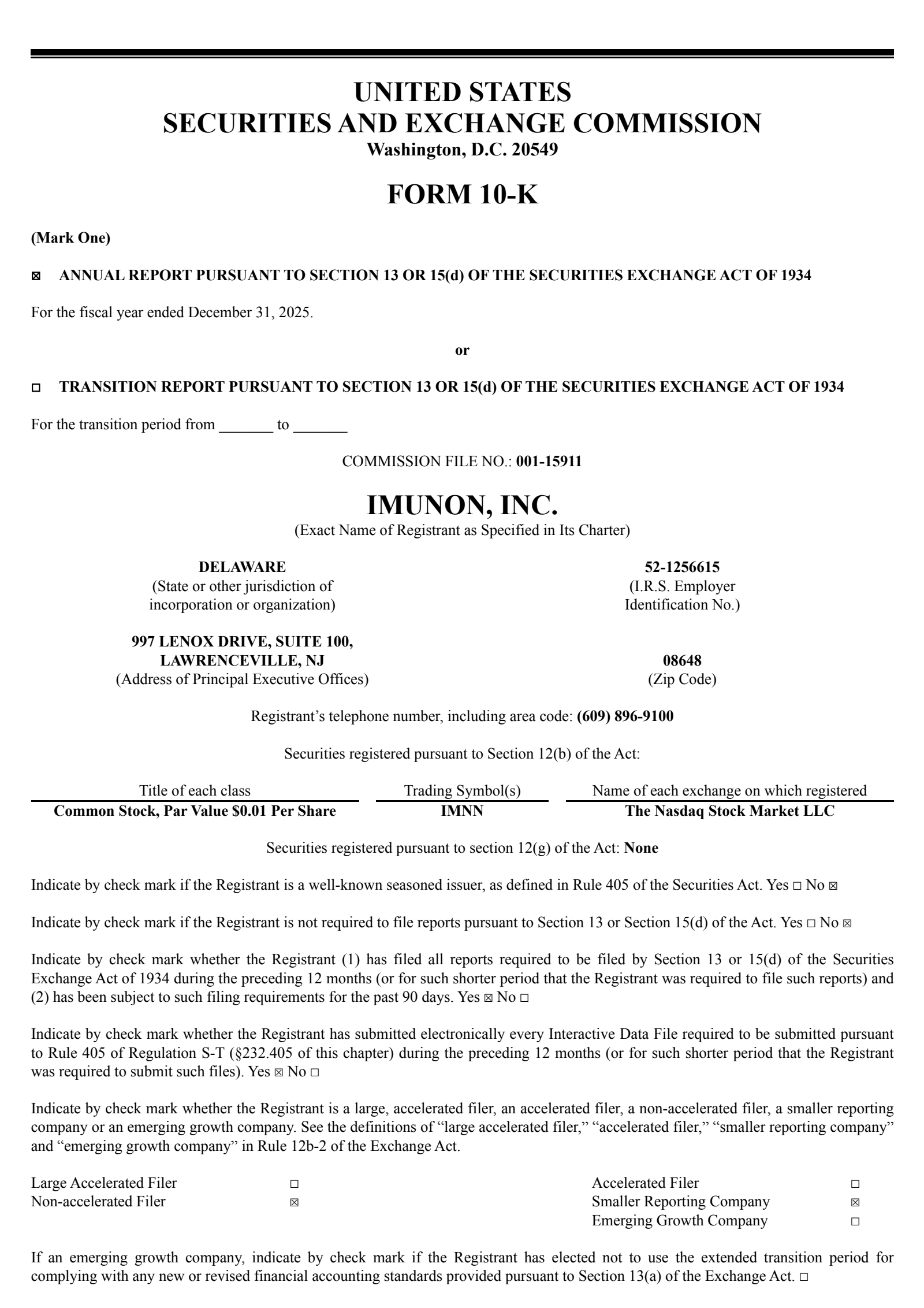 Imunon's Q4 2025 Annual report