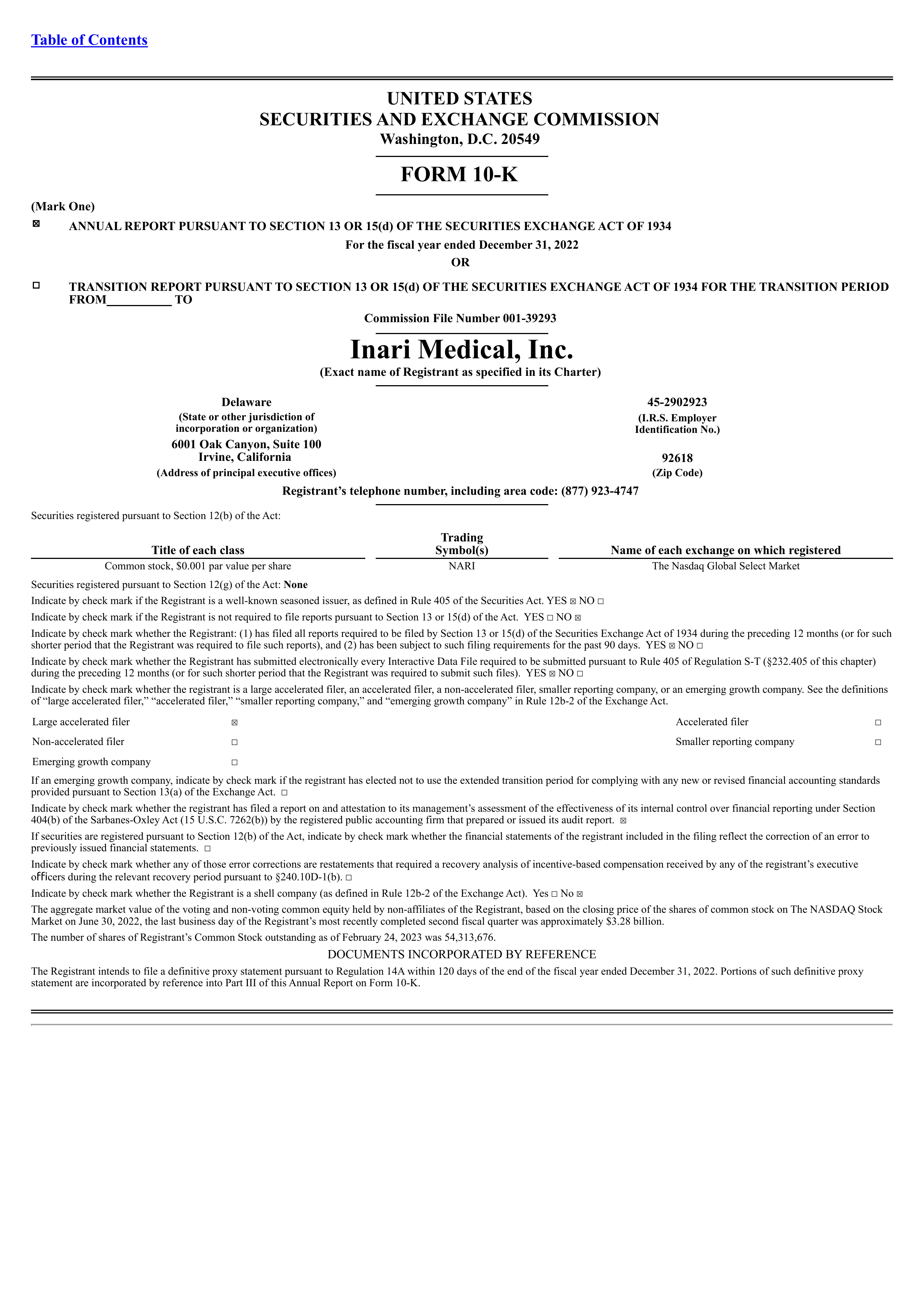 Inari Medical's Q4 2022 Annual report