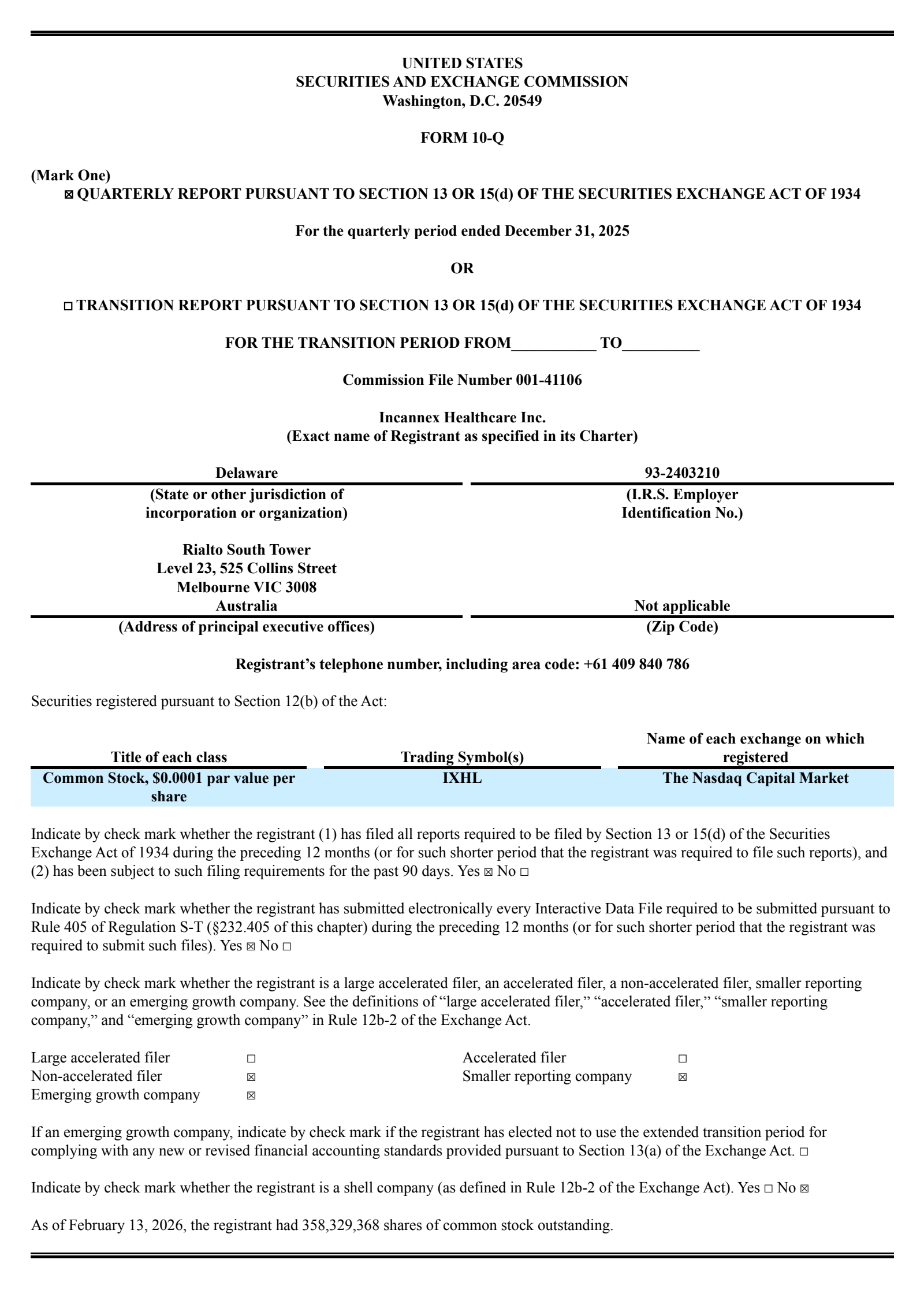 Incannex Healthcare's Q2 2026 Quarterly report