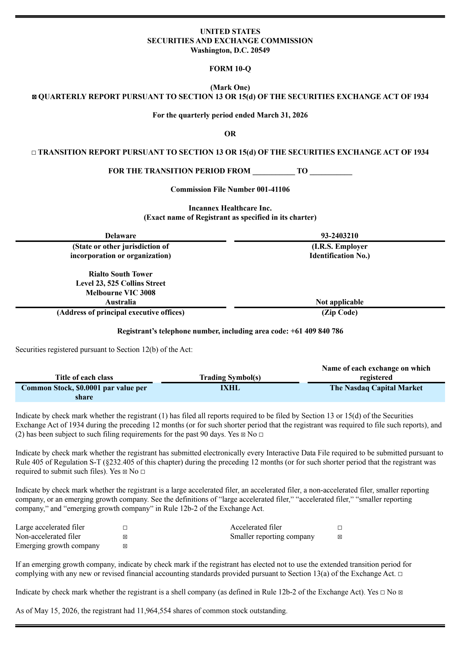 Incannex Healthcare's Q3 2026 Quarterly report