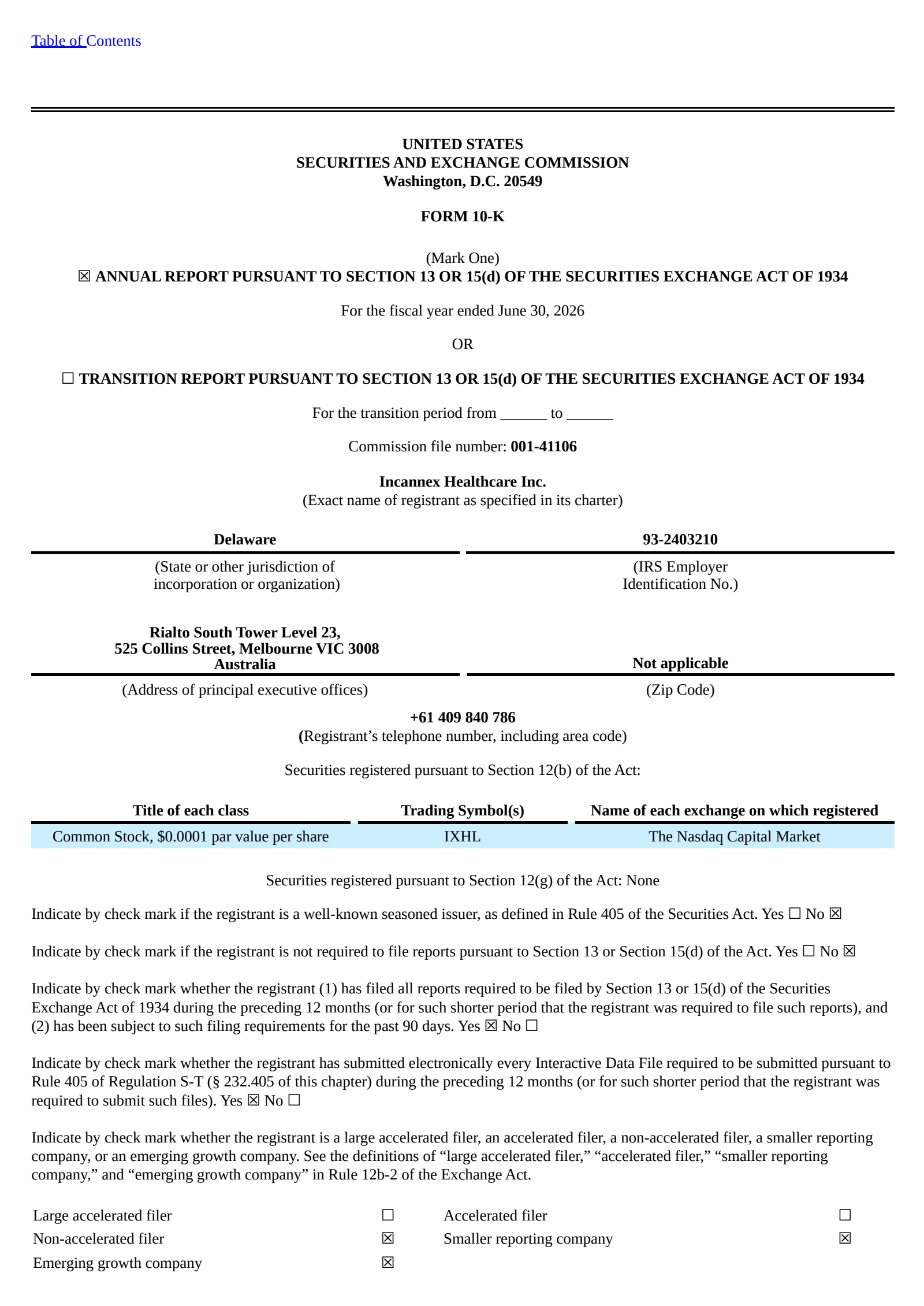 Incannex Healthcare's Q4 2026 Annual report