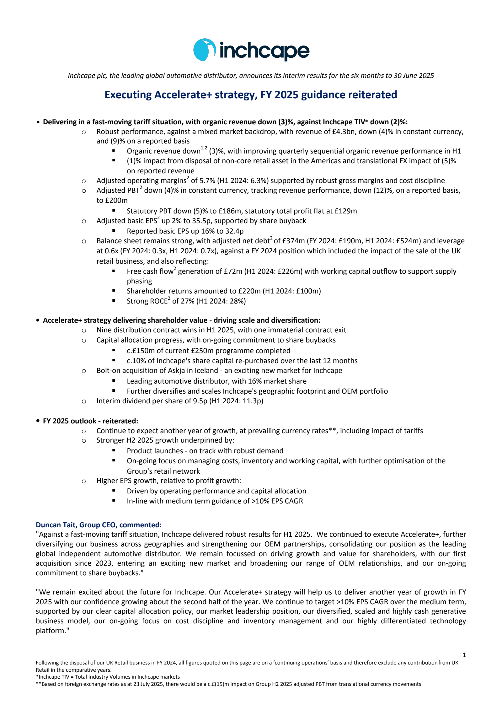 Inchcape's H1 2025 Interim report