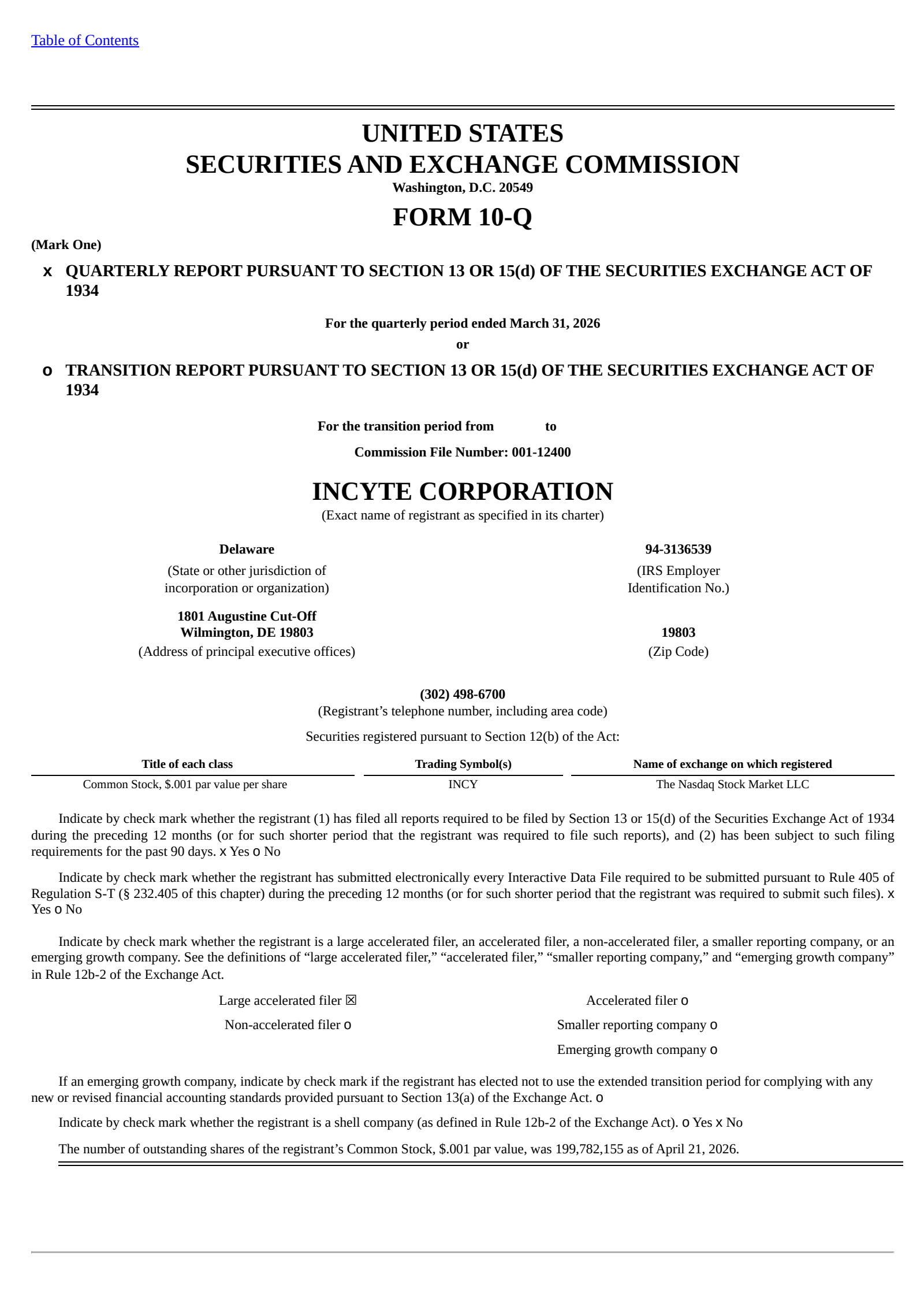 Incyte's Q1 2026 Quarterly report
