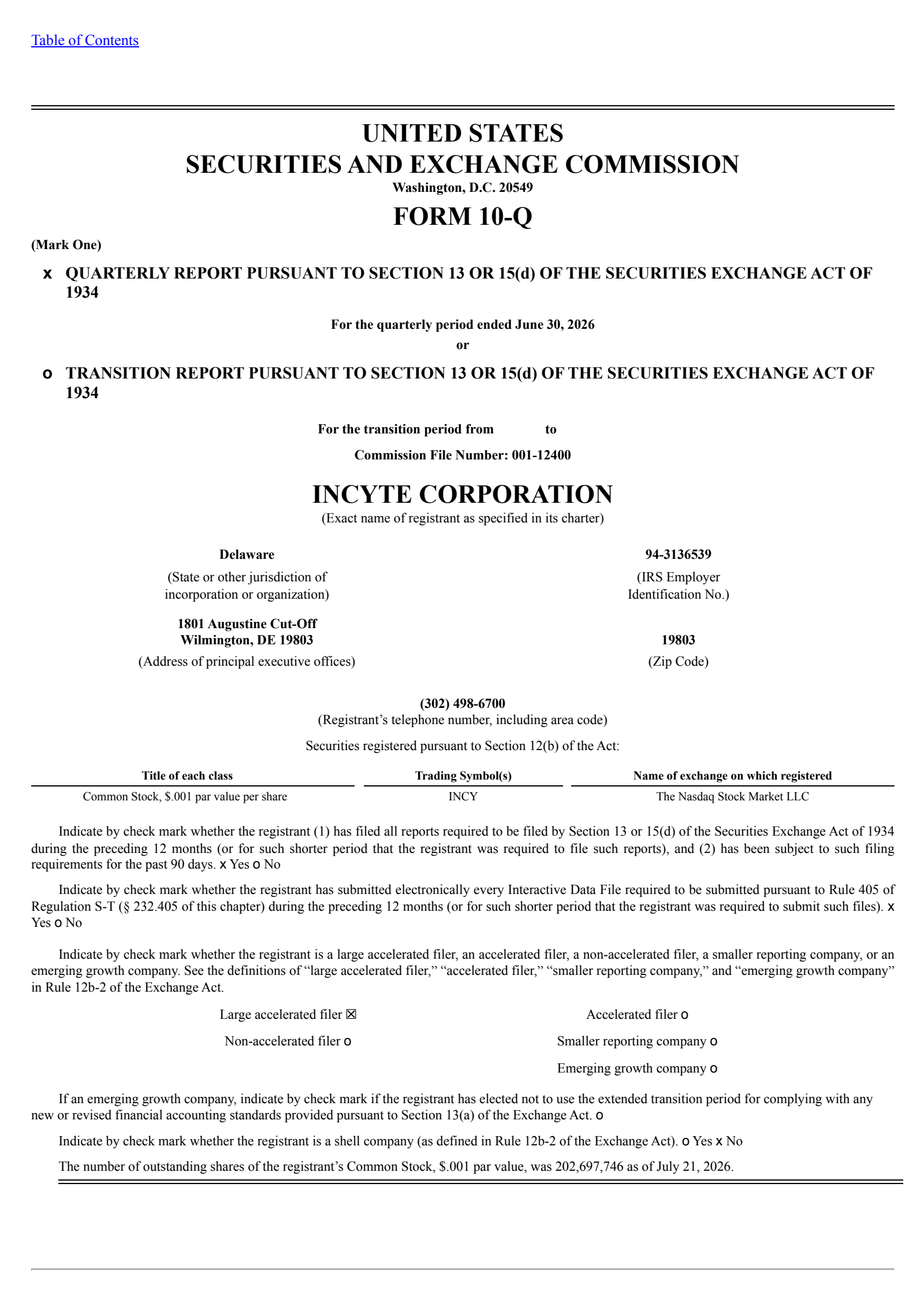 Incyte's Q2 2026 Quarterly report
