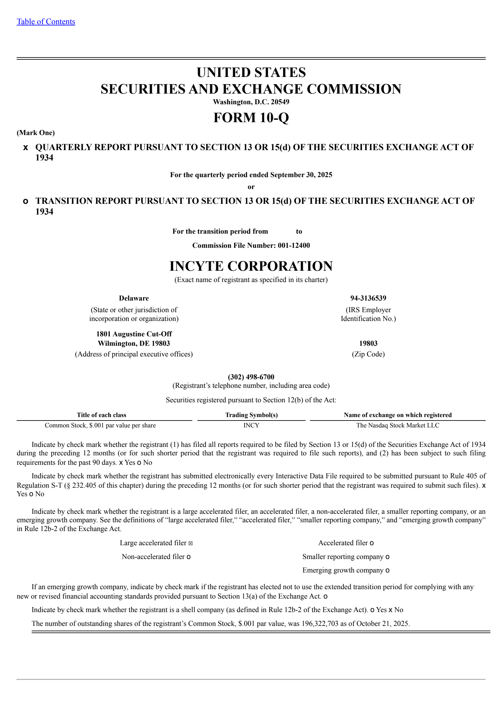 Incyte's Q3 2025 Quarterly Report